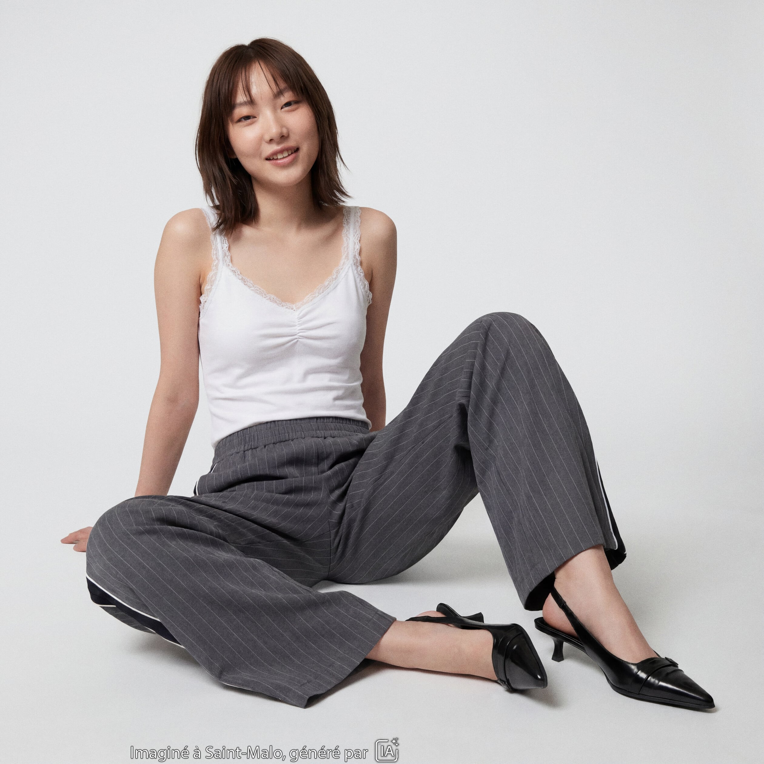 Pantalon bootcut fendu taille standard gris fonc&eacute;