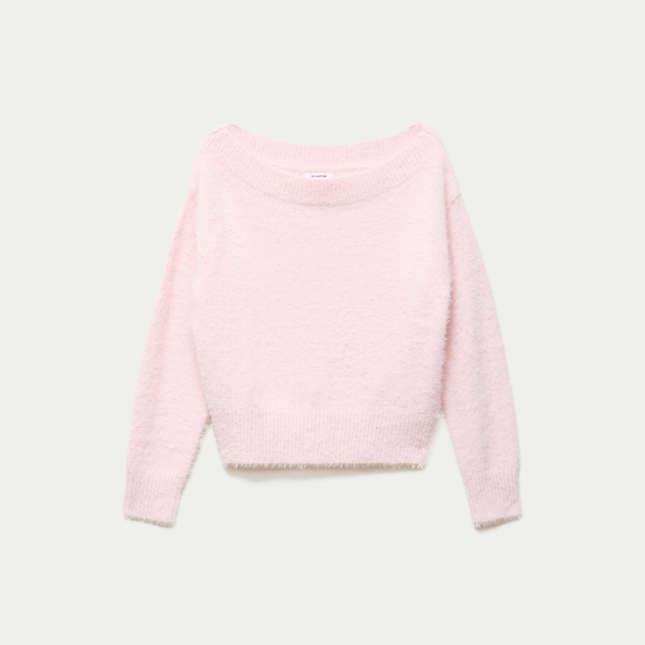 Pull ajust&eacute; manches longues col bateau rose clair