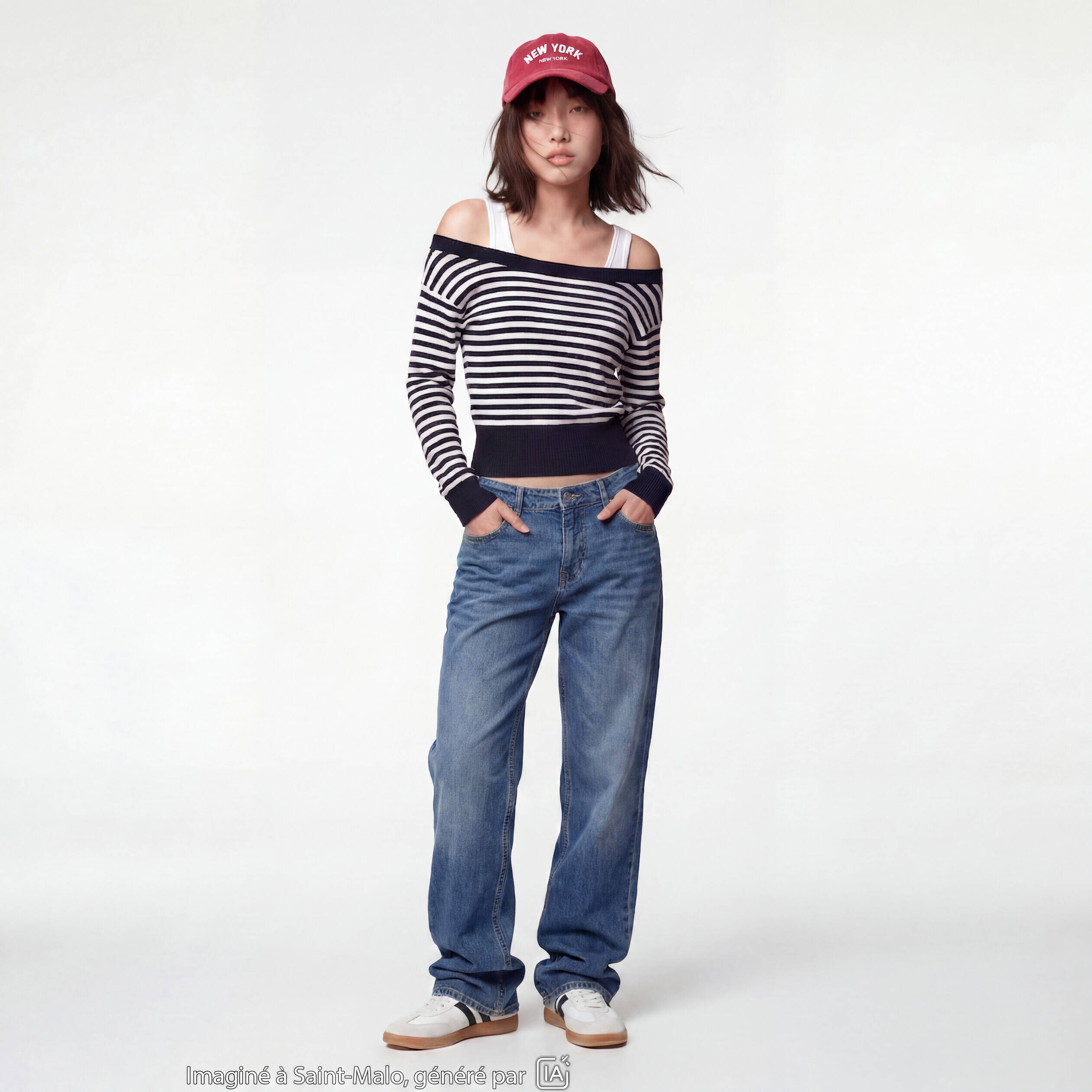 Pull col bateau manches longues bleu marine