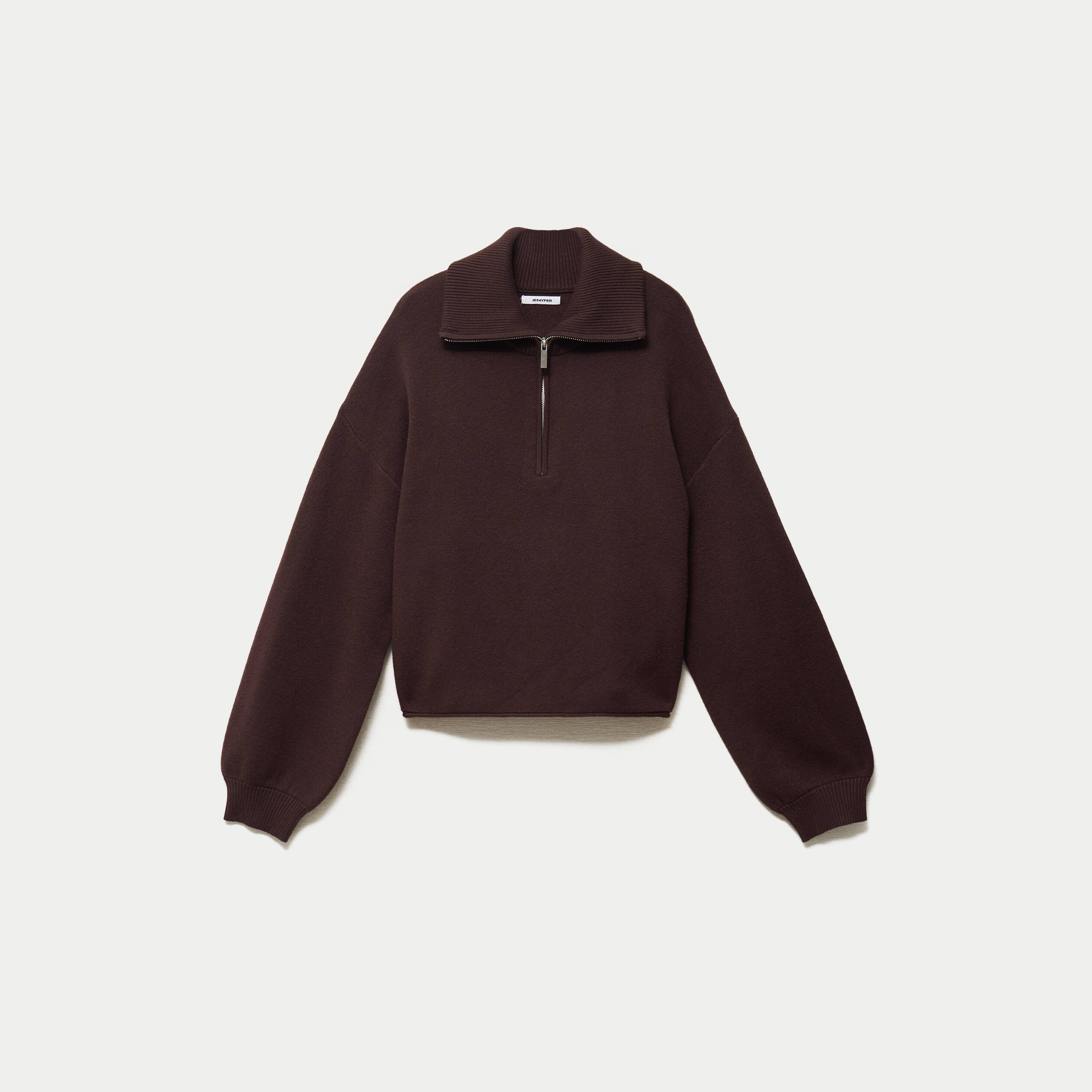 Pull col camionneur manches longues marron fonc&eacute;