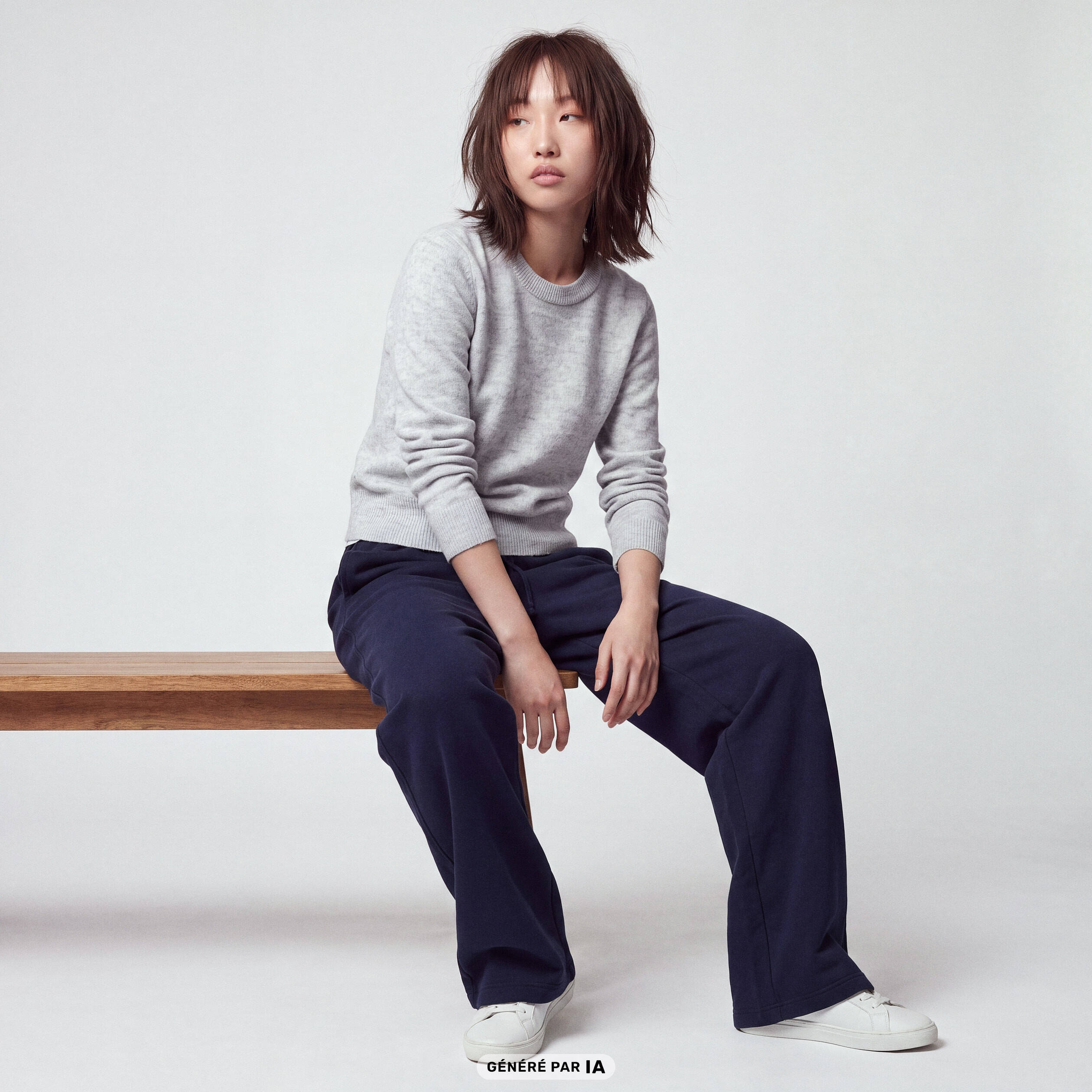 Pull col rond manches longues gris clair