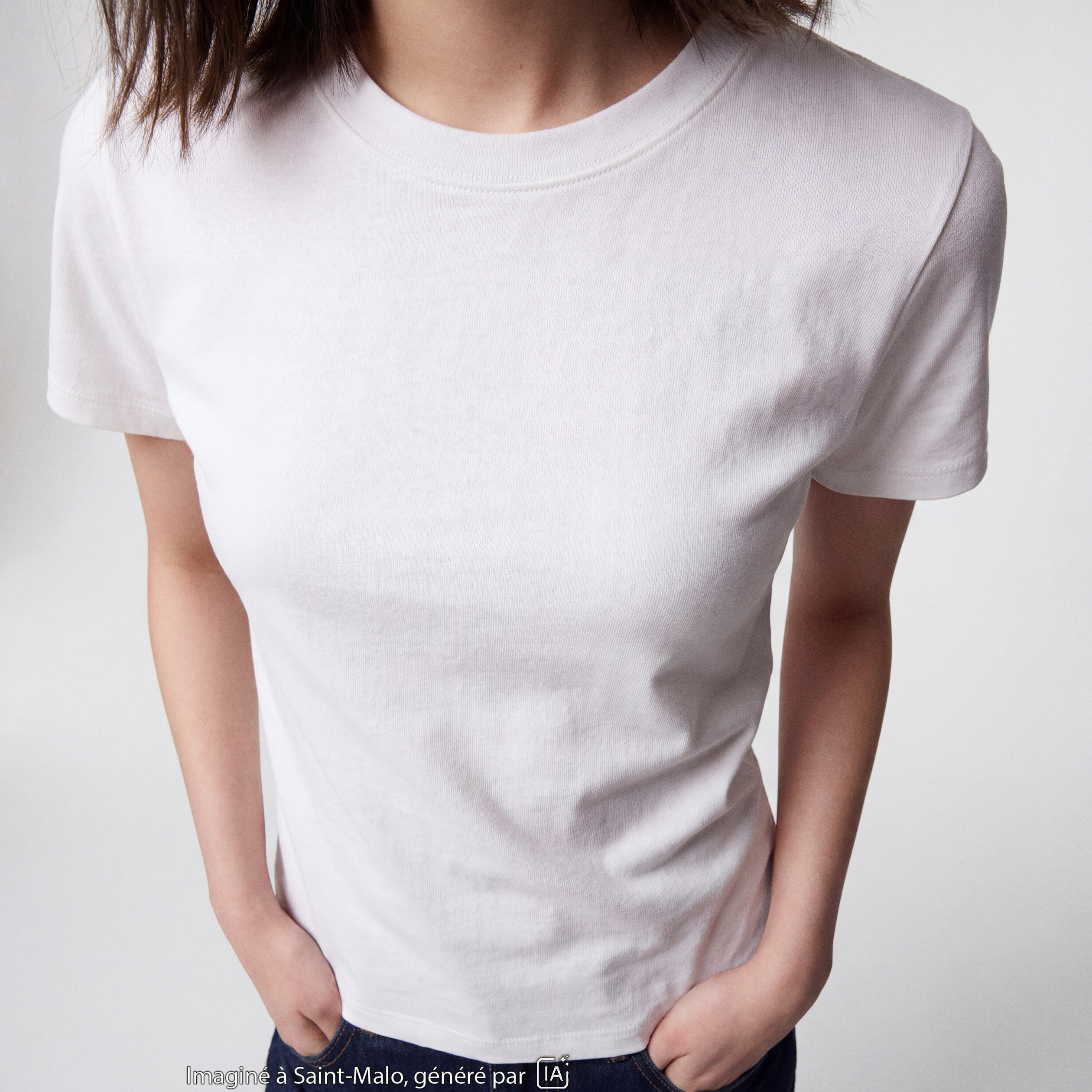 T-shirt ajust&eacute; col rond manches courtes blanc