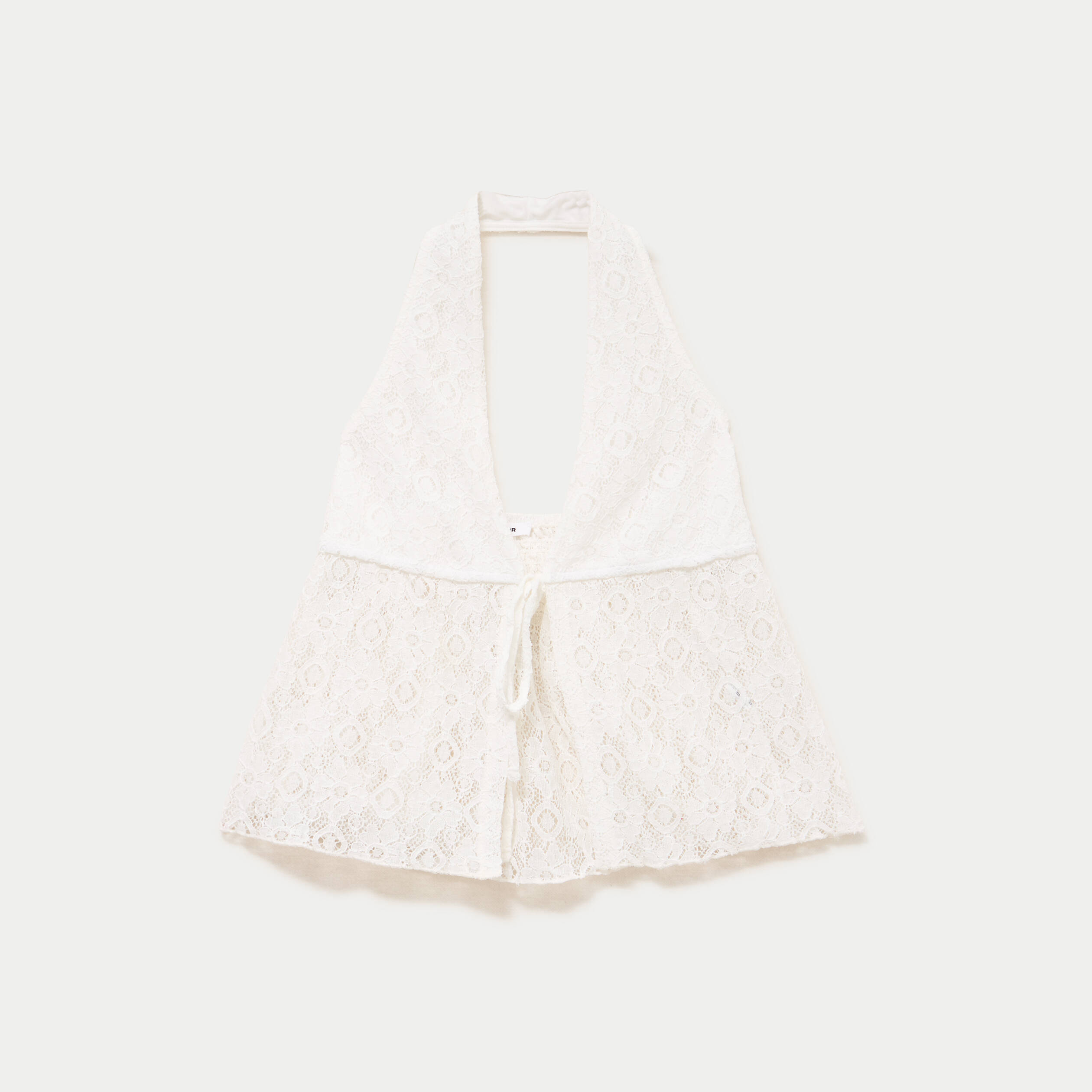 Top cintr&eacute; court sans manches dentelle ecru ado