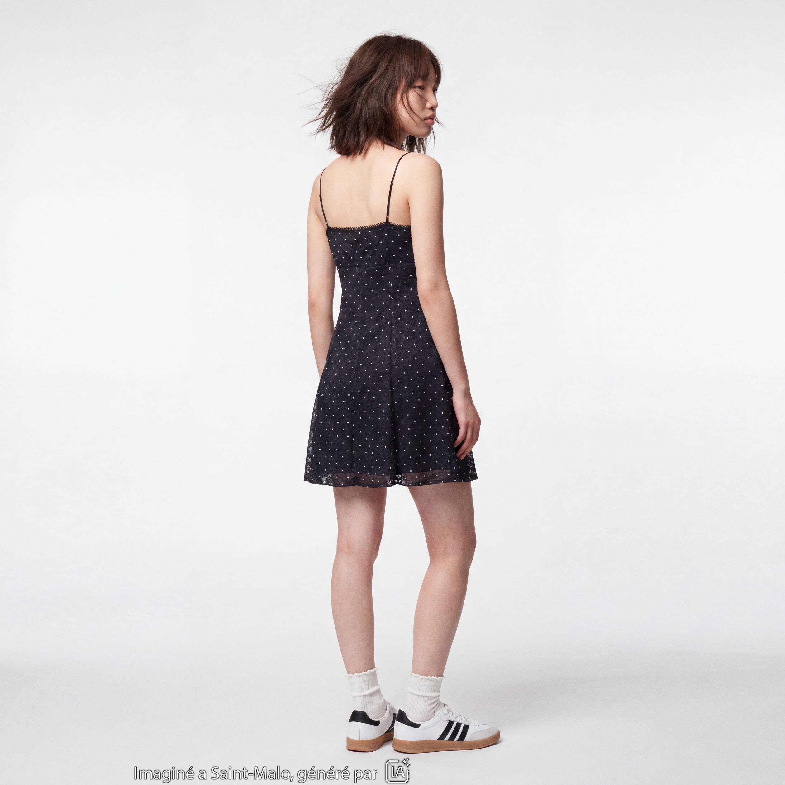 Robe fines bretelles col coeur dentelle noir ado
