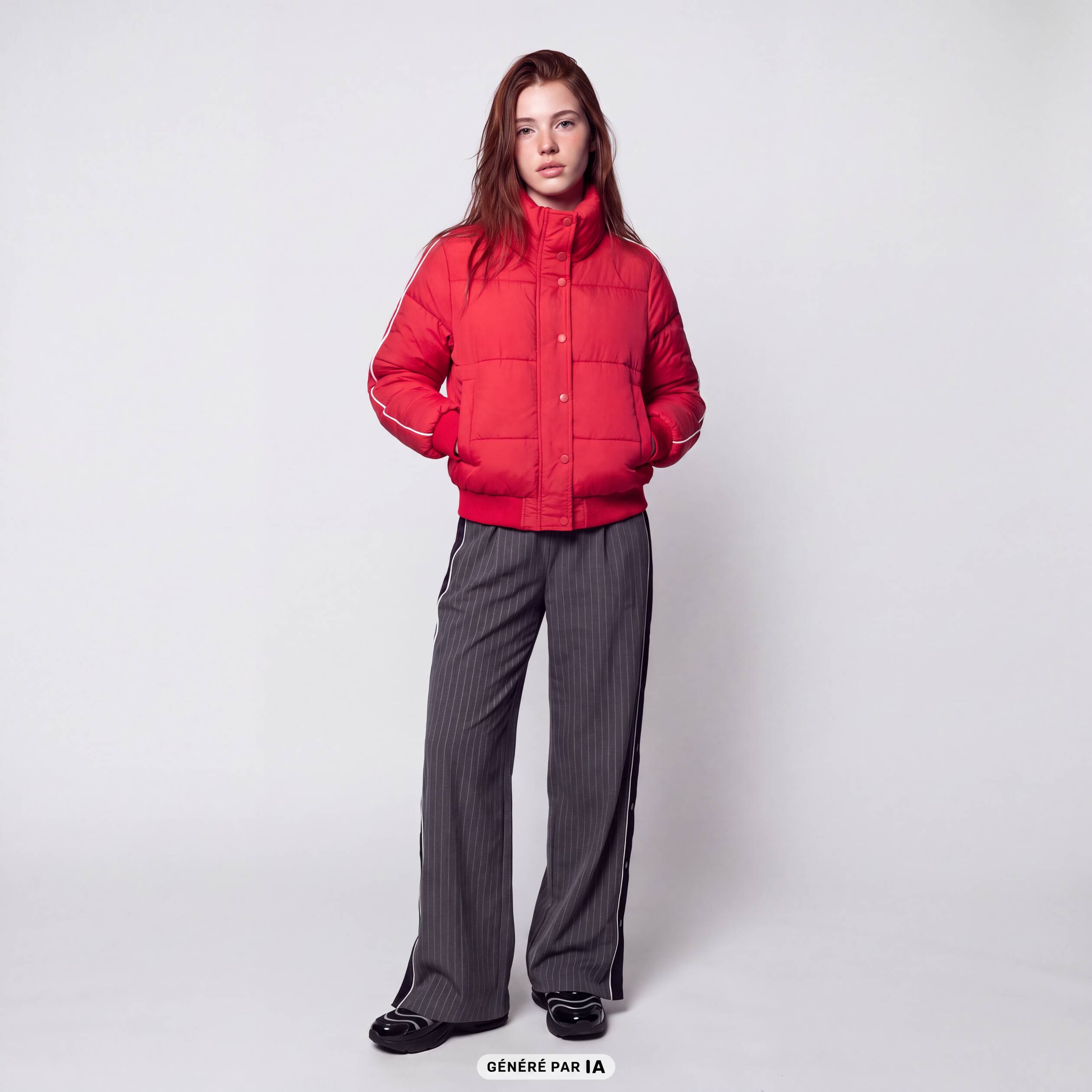 Doudoune droite cropped col montant rouge