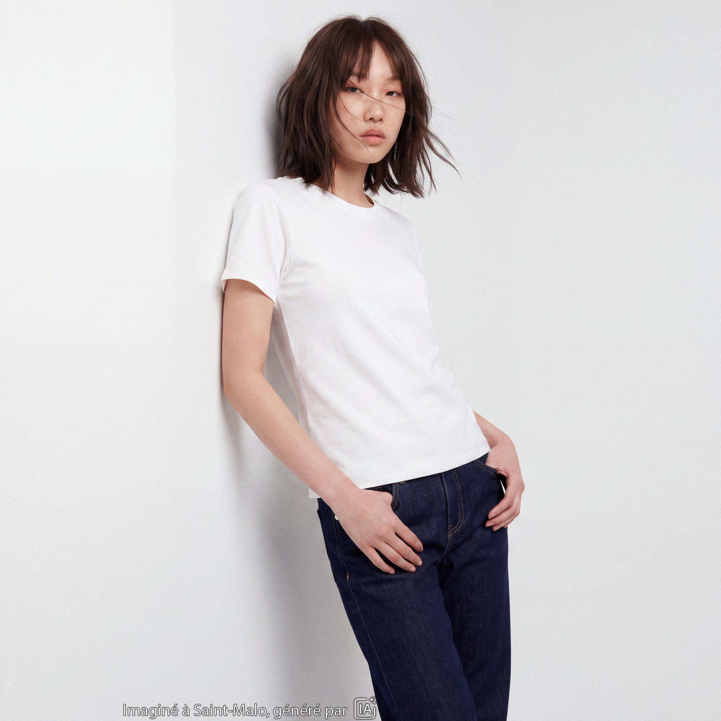 T-shirt ajust&eacute; col rond manches courtes blanc