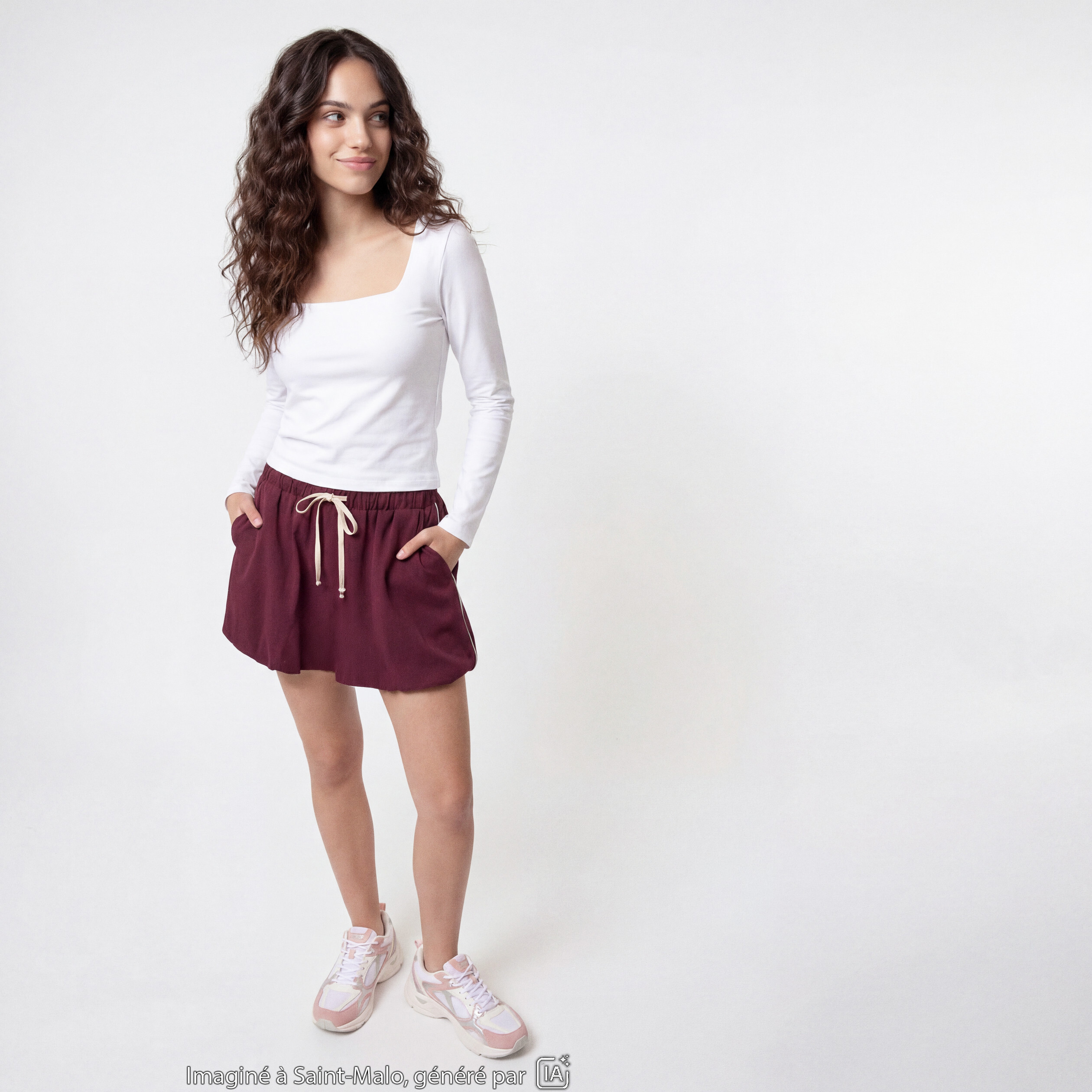 T-shirt ajust&eacute; d&eacute;collet&eacute; manches longues blanc