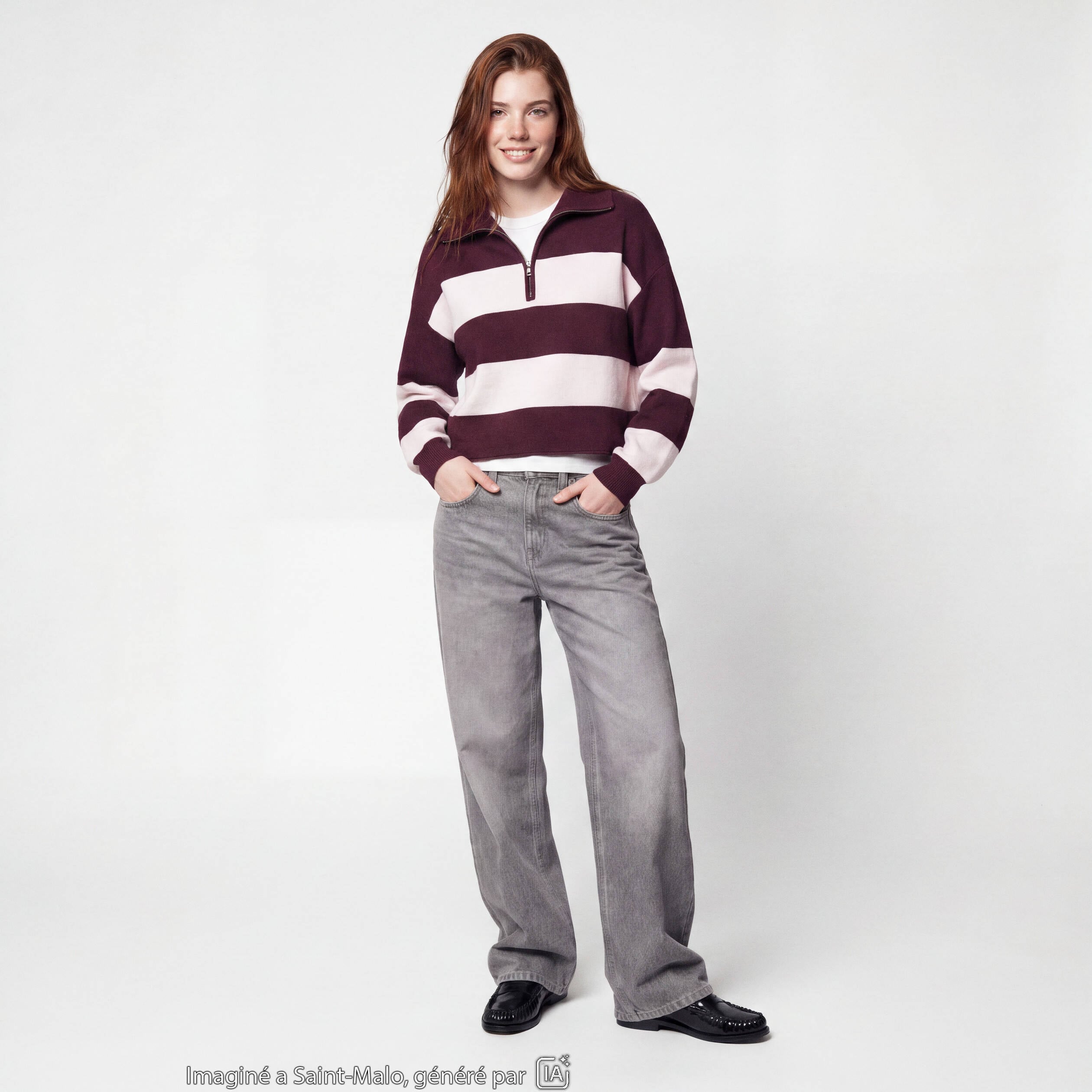 Jean loose taille basse denim gris ado