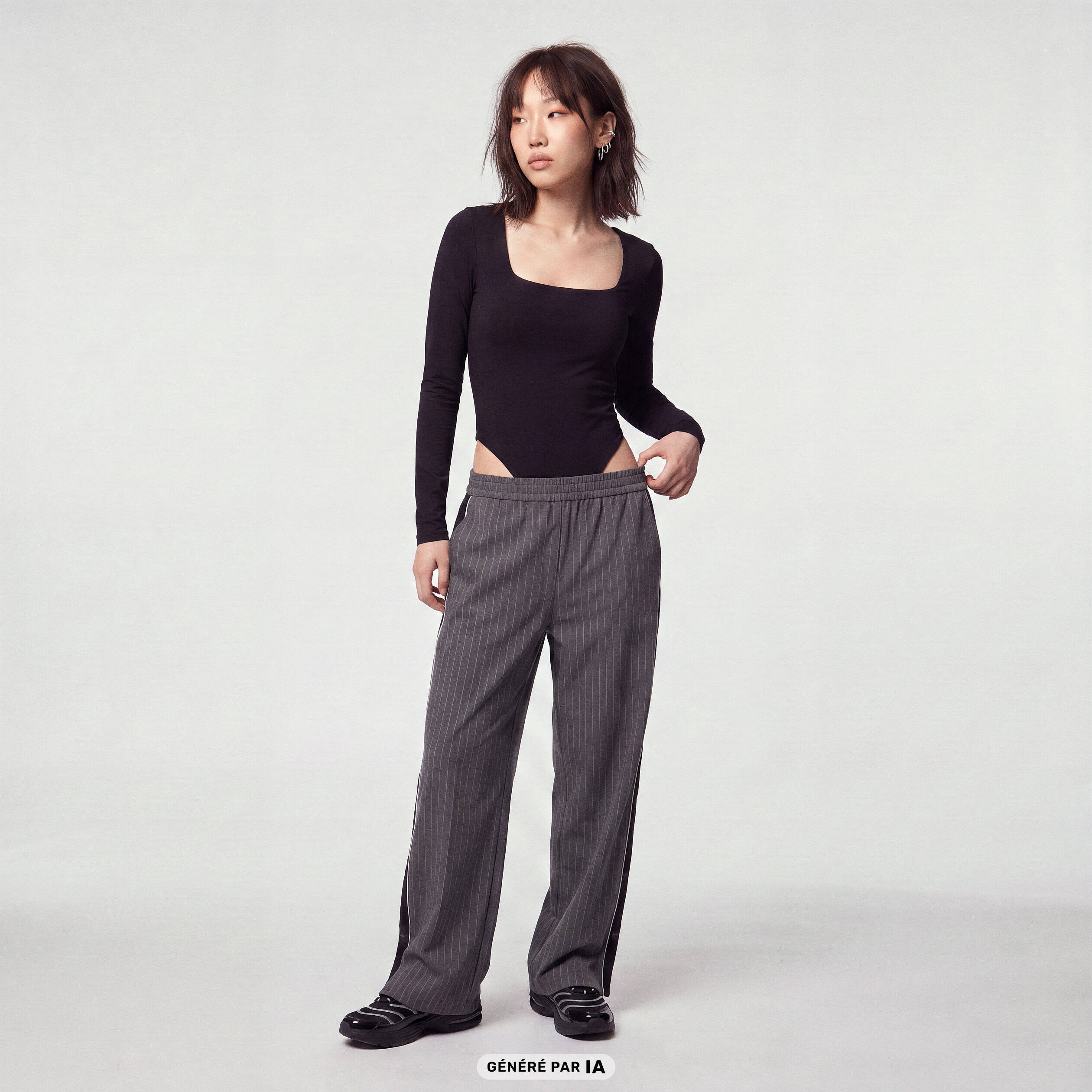 Body ajust&eacute; d&eacute;collet&eacute; manches longues noir