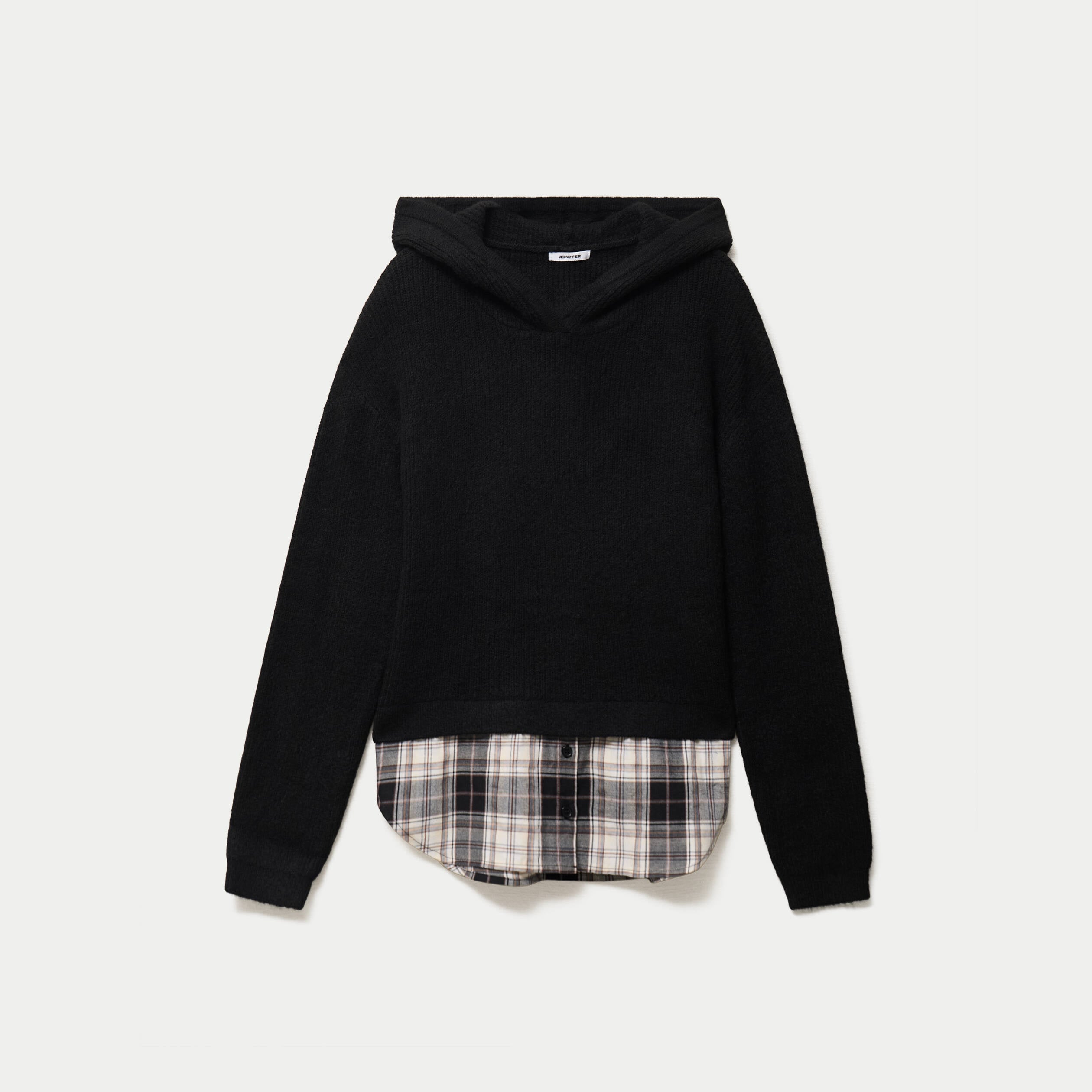 Pull bi-mati&egrave;re &agrave; capuche noir