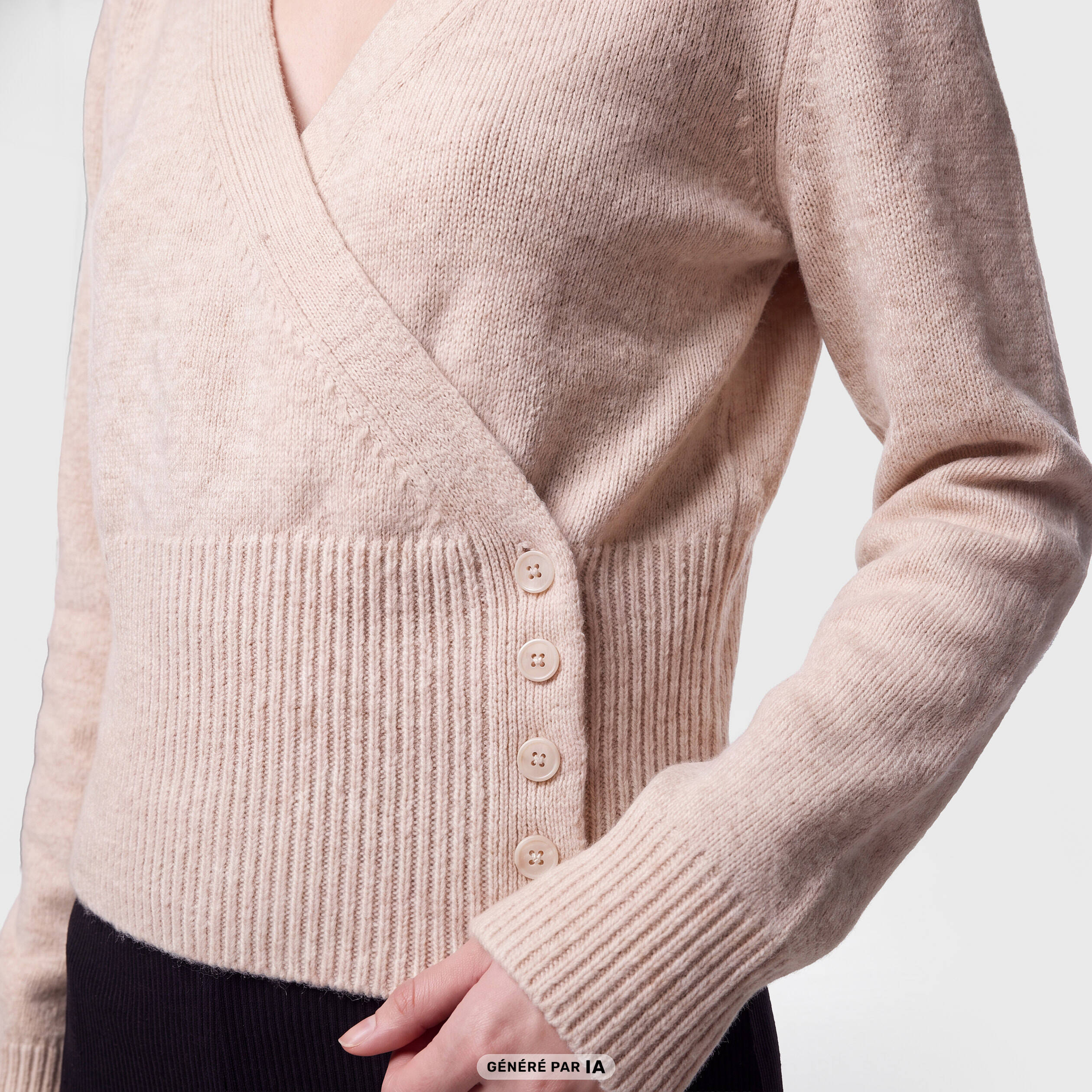 Pull col v manches longues beige