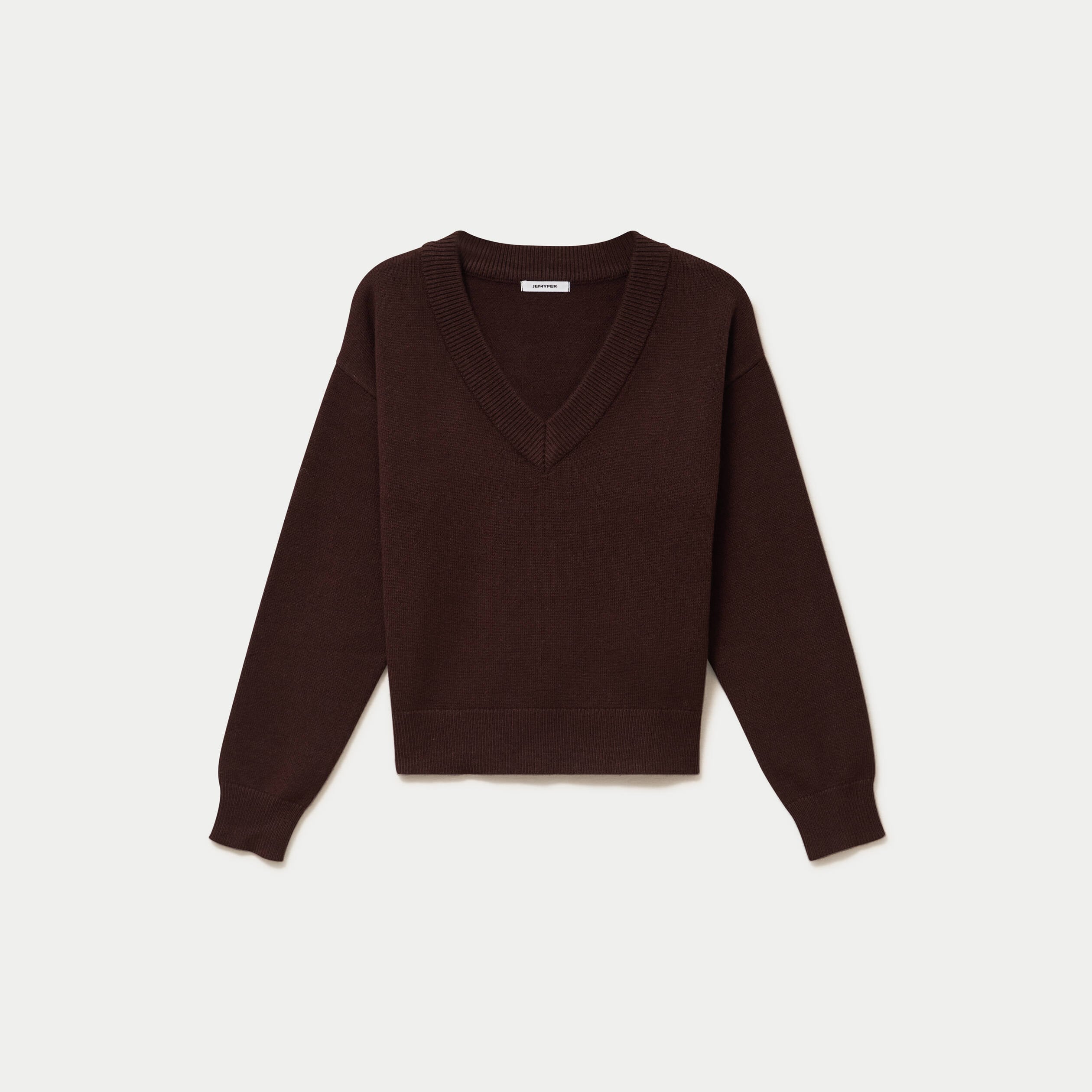 Pull ajust&eacute; d&eacute;collet&eacute; manches longues marron fonc&eacute;