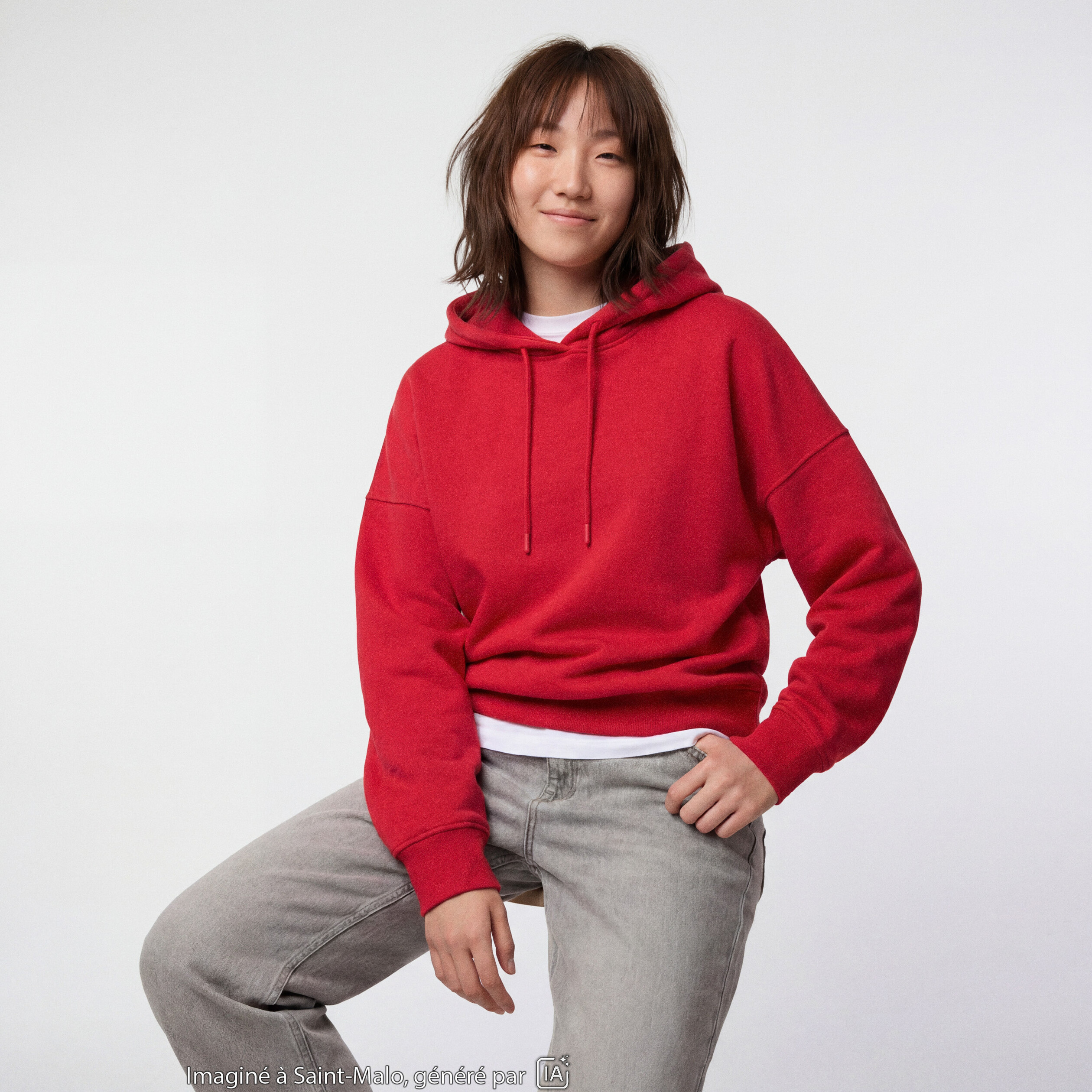 Sweat oversize &agrave; capuche manches longues rouge