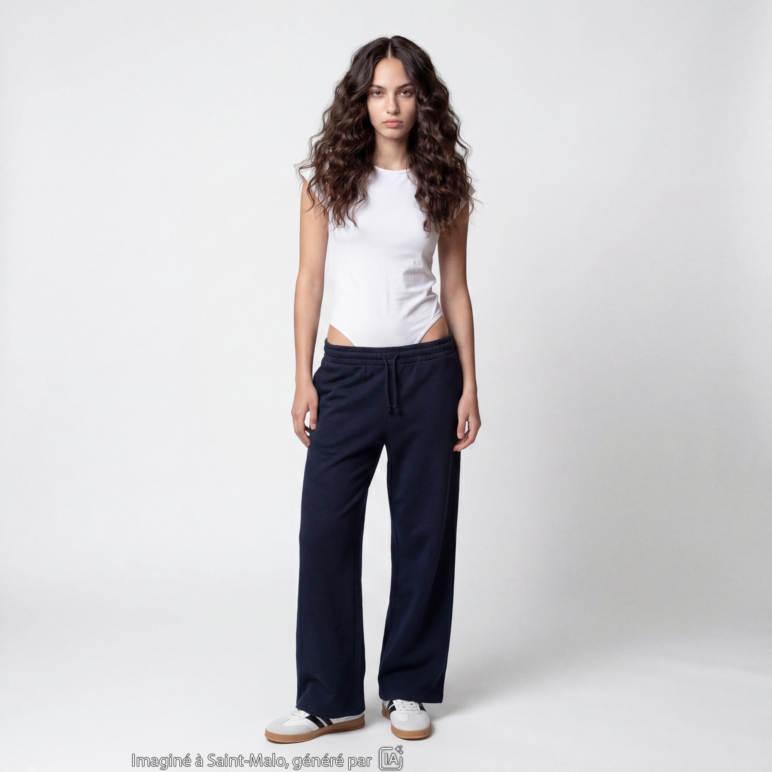 Jogging large en maille bleu marine