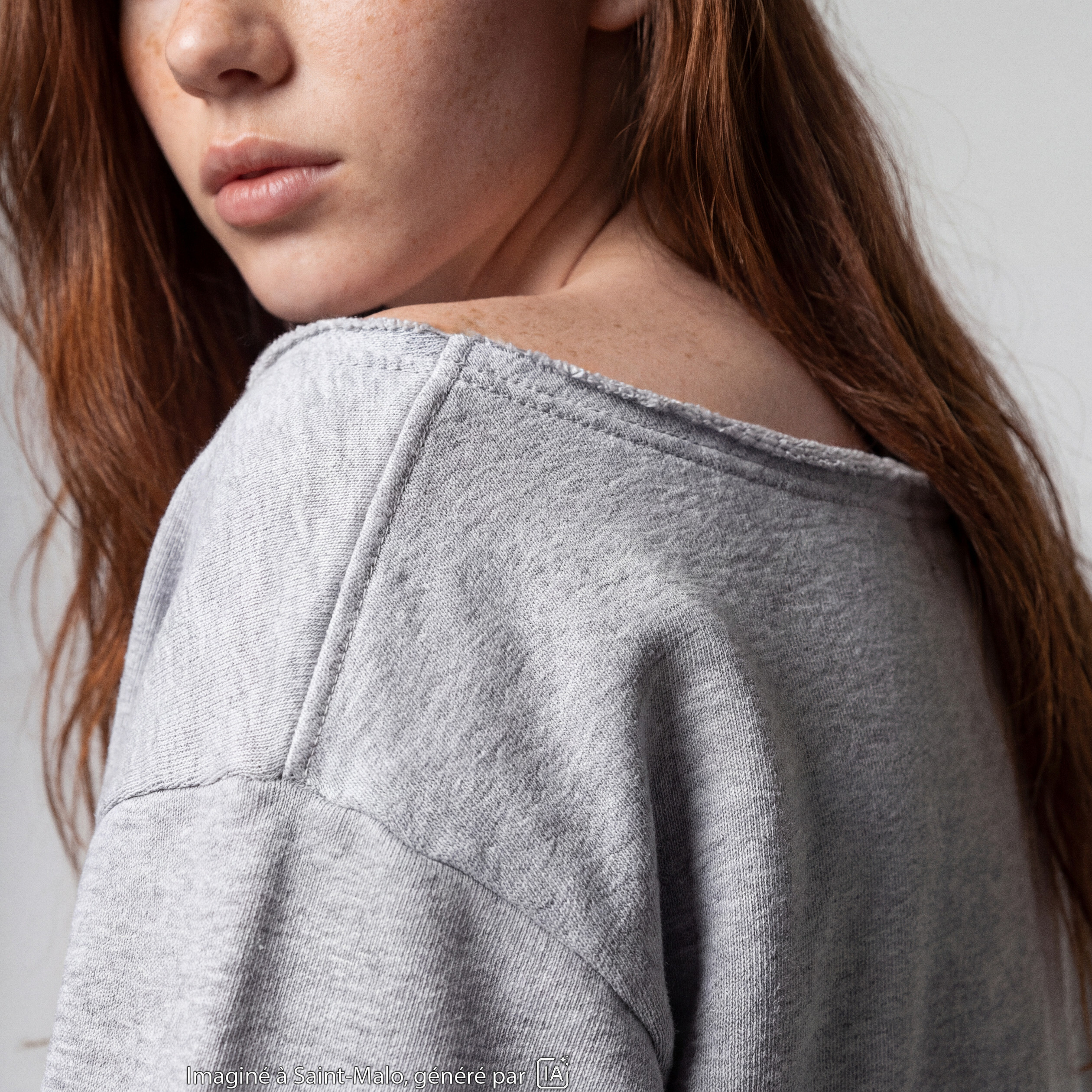 Sweat oversize cropped col bateau gris clair