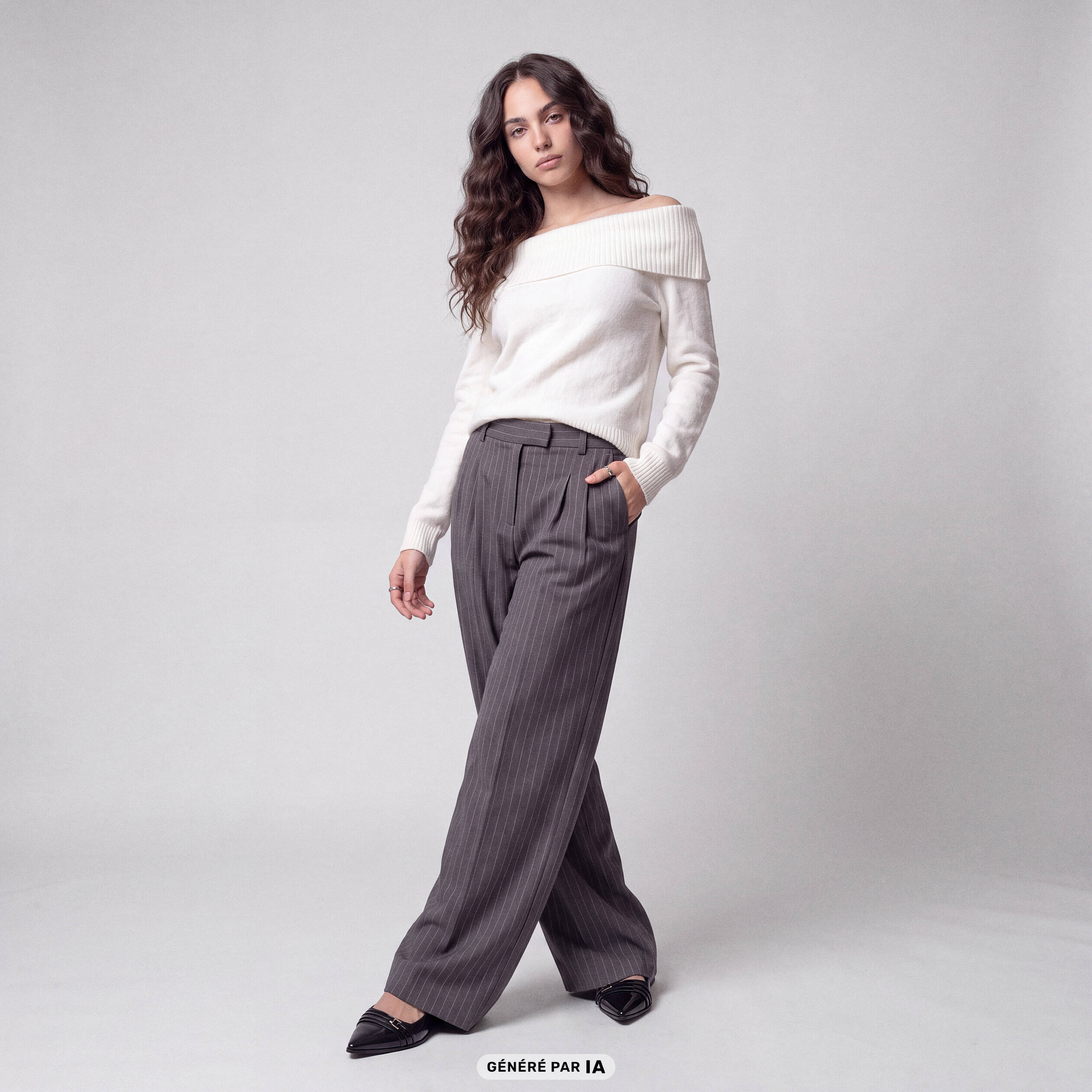 Pantalon coupe large taille standard gris anthracite