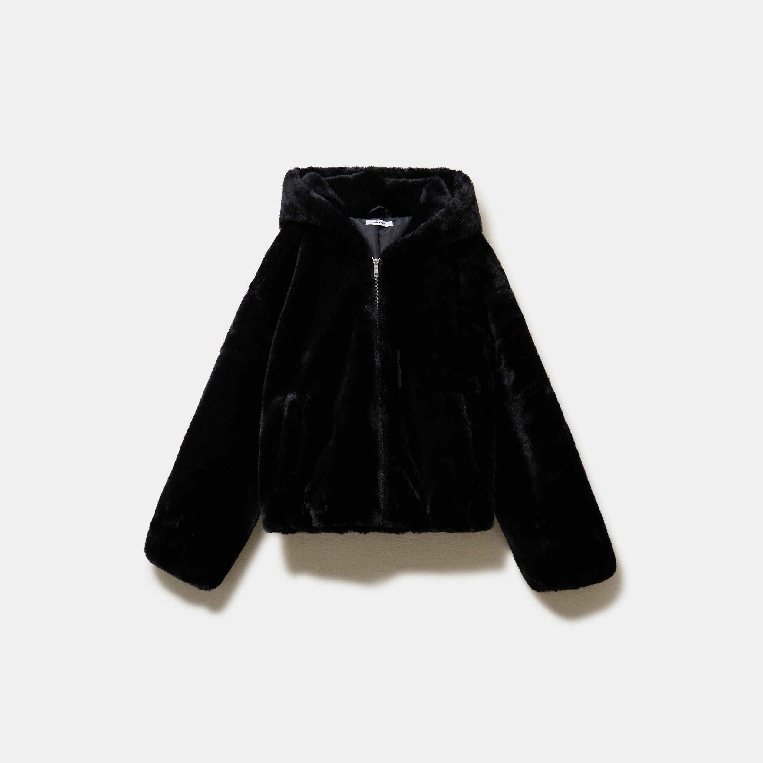 Blouson capuche fausse fourrure noir