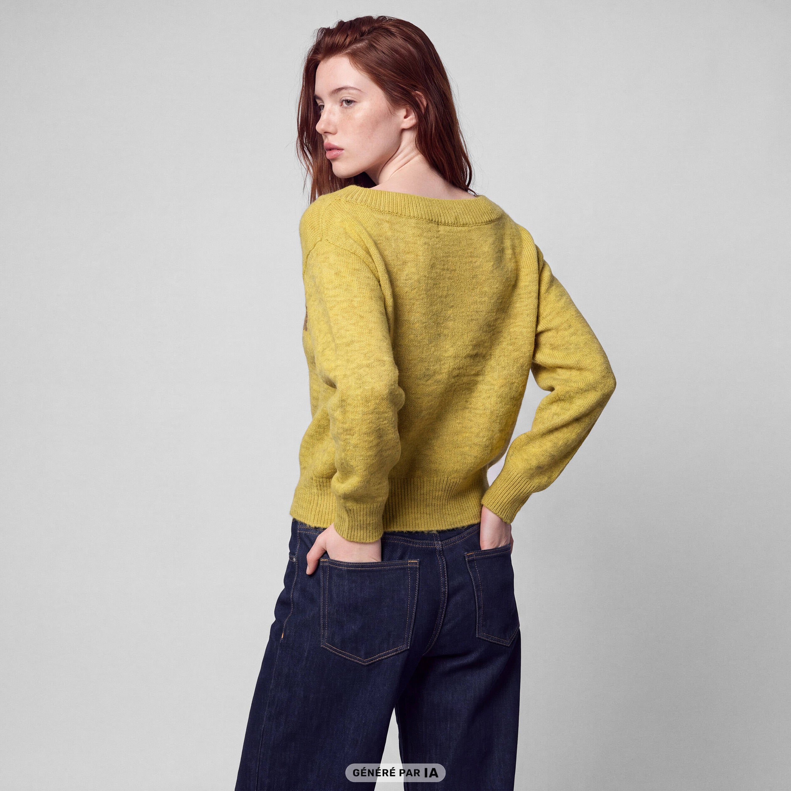 Pull col rond manches longues jaune clair