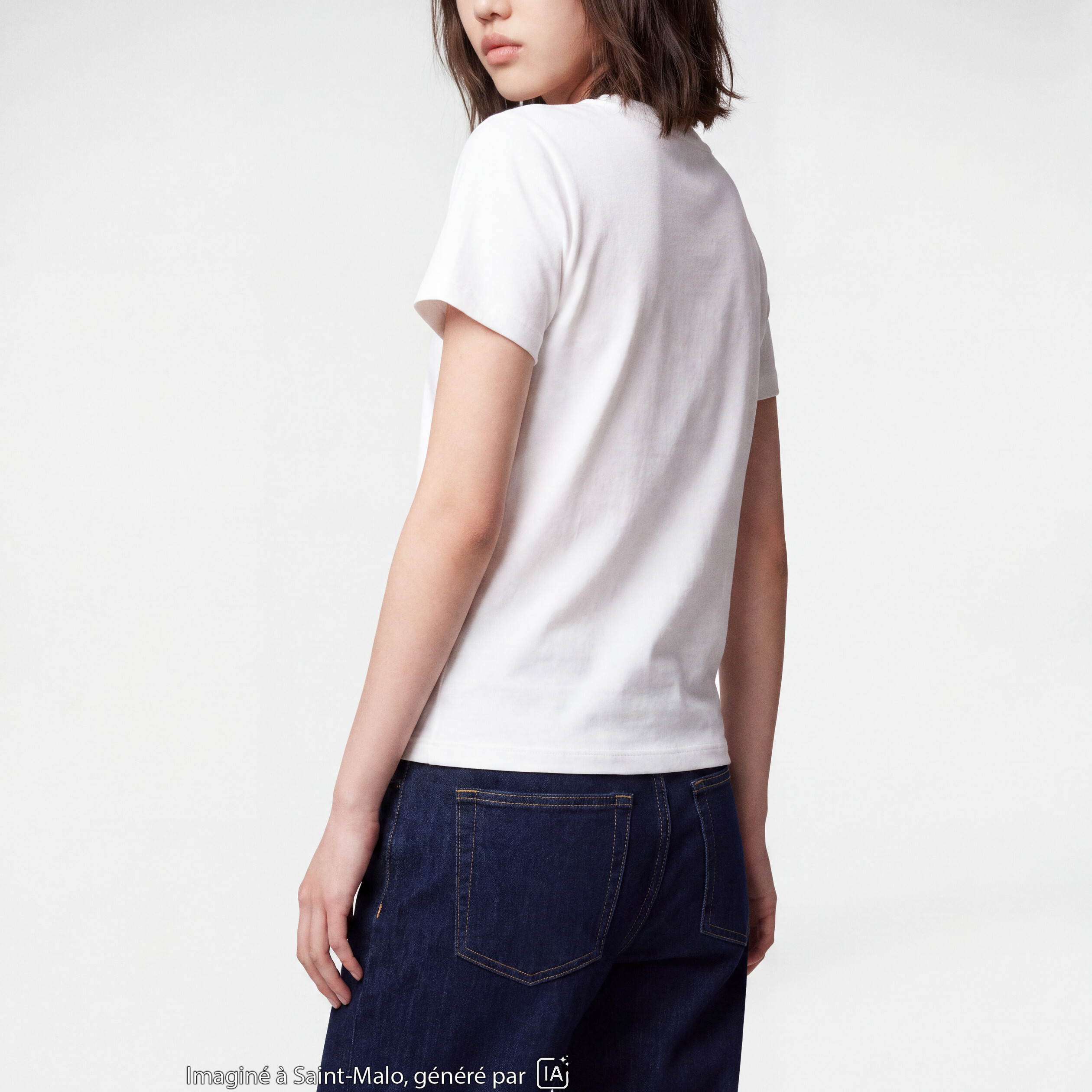 T-shirt ajust&eacute; col rond manches courtes blanc