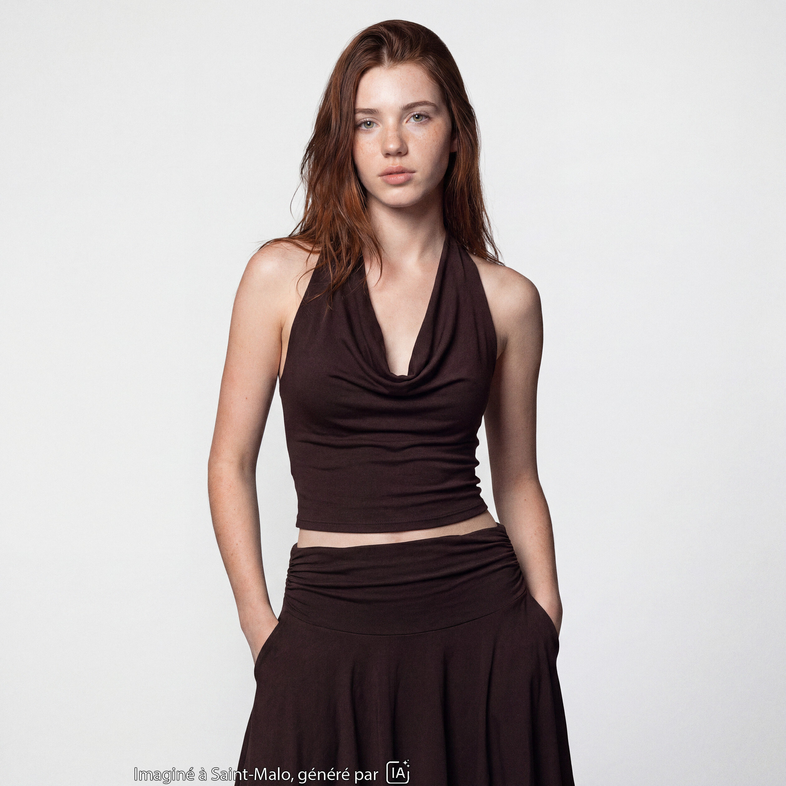 Top ajust&eacute; cropped d&eacute;collet&eacute; dos marron fonc&eacute;