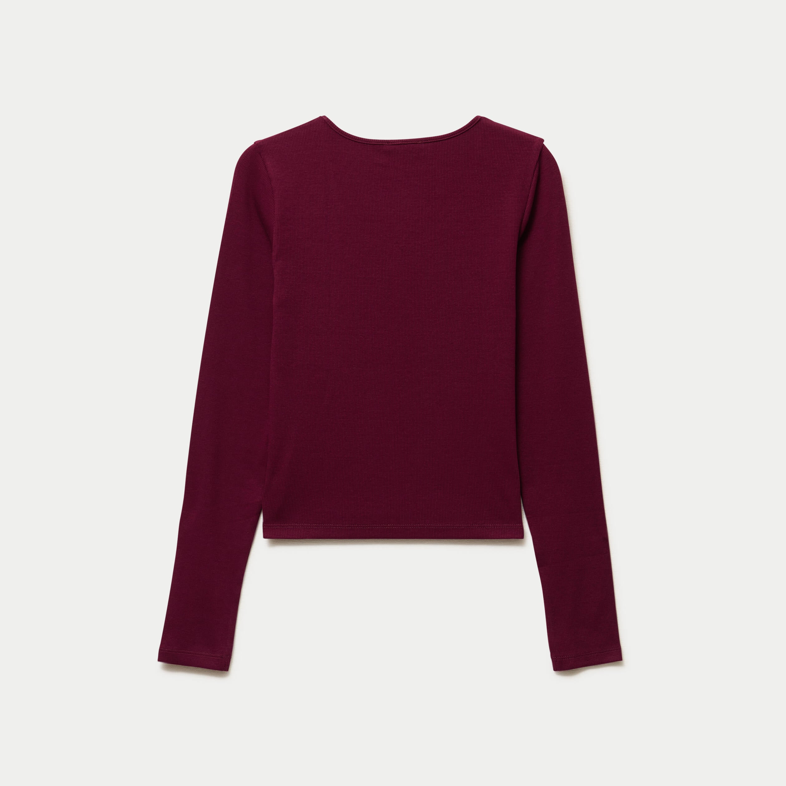 T-shirt ajust&eacute; col rond manches longues bordeaux