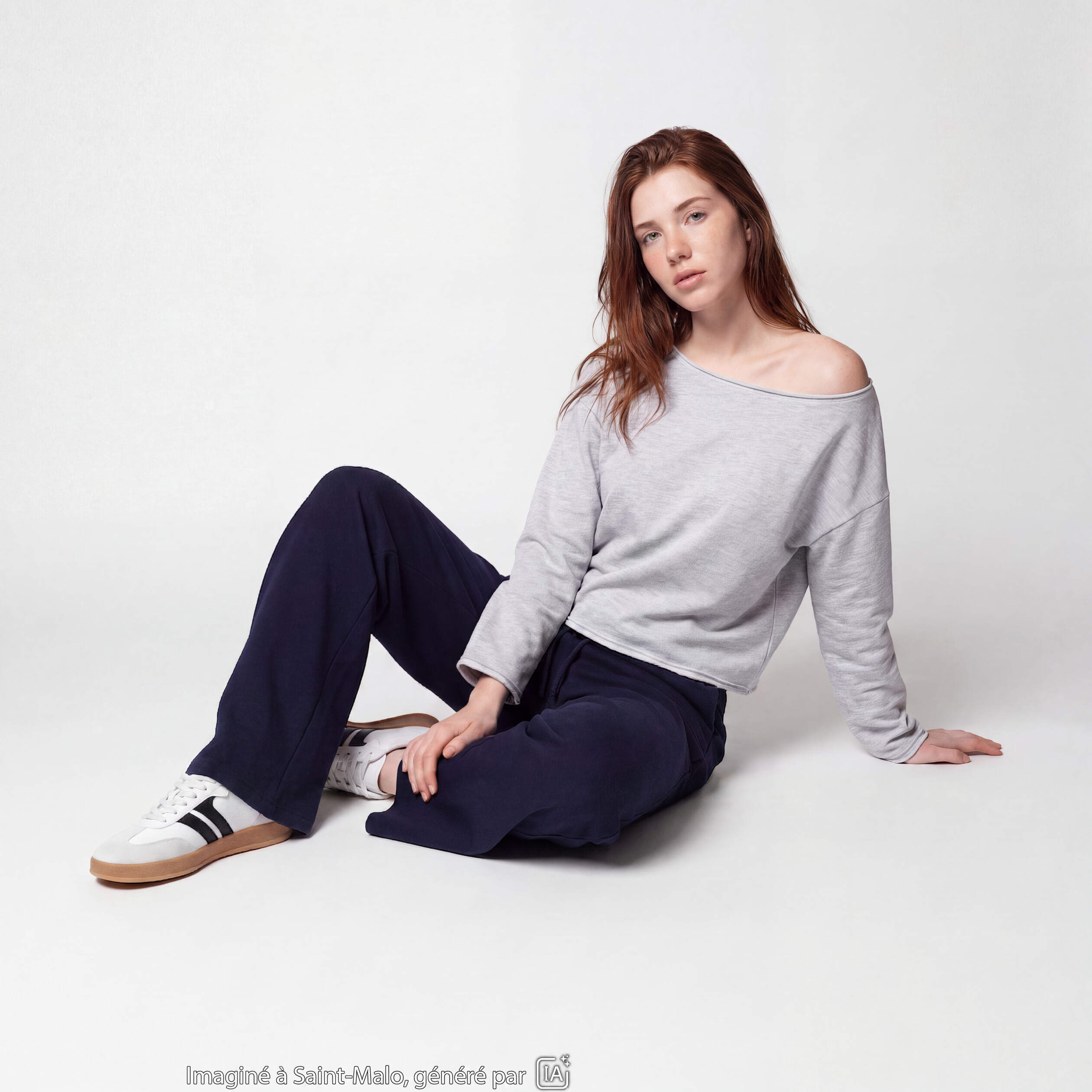Sweat oversize cropped col bateau gris clair