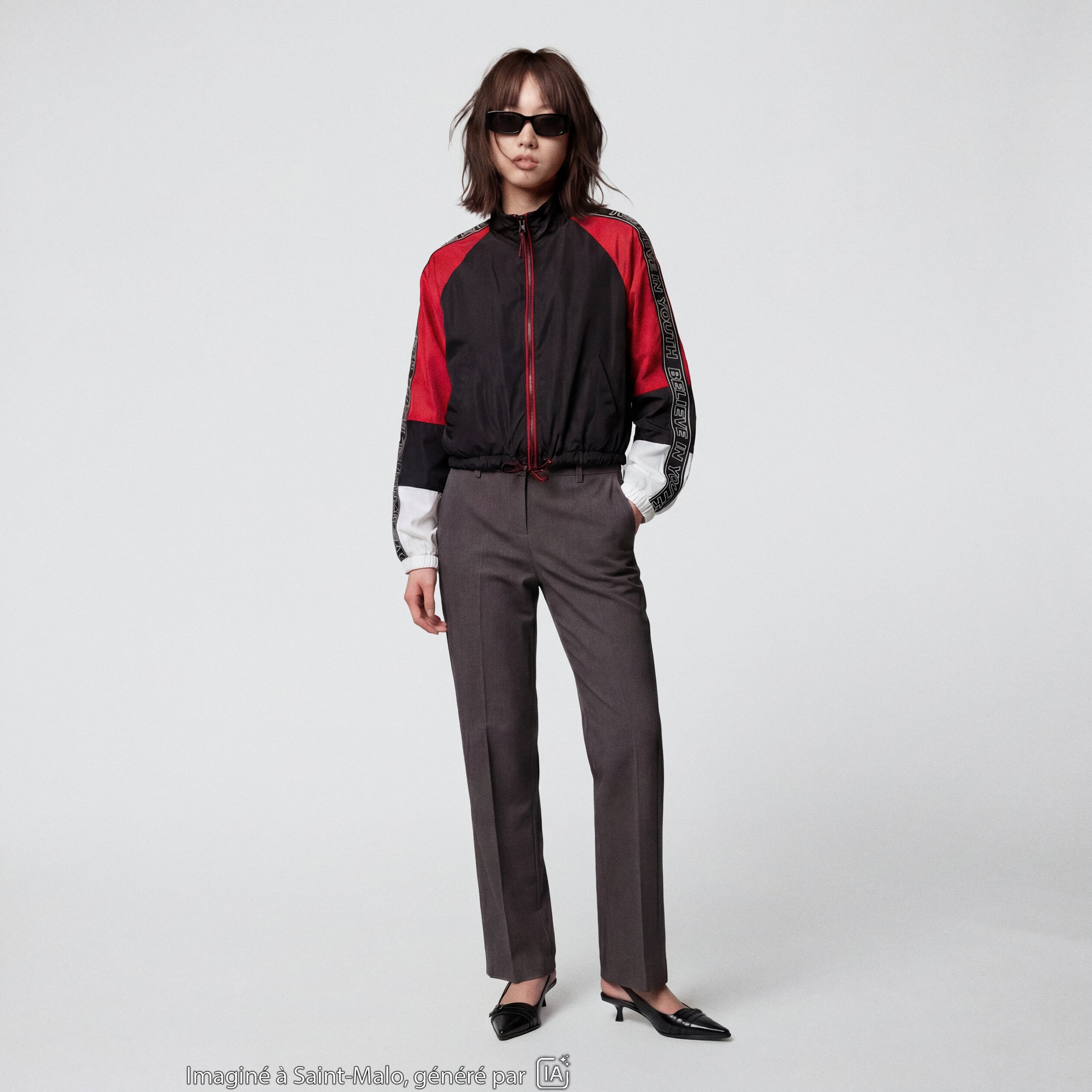 Blouson oversize cropped col biker noir
