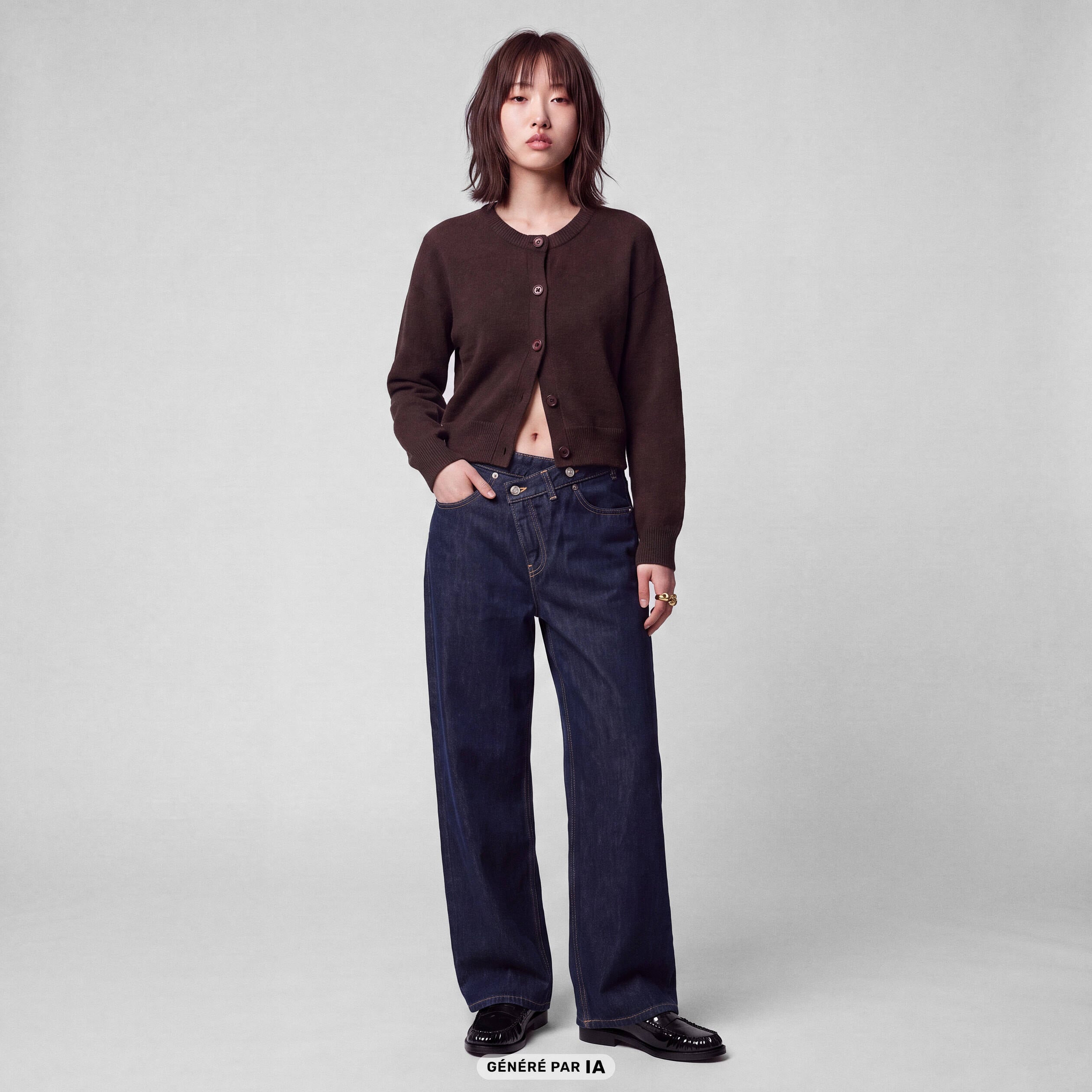 Gilet ajust&eacute; cropped manches longues marron fonc&eacute;