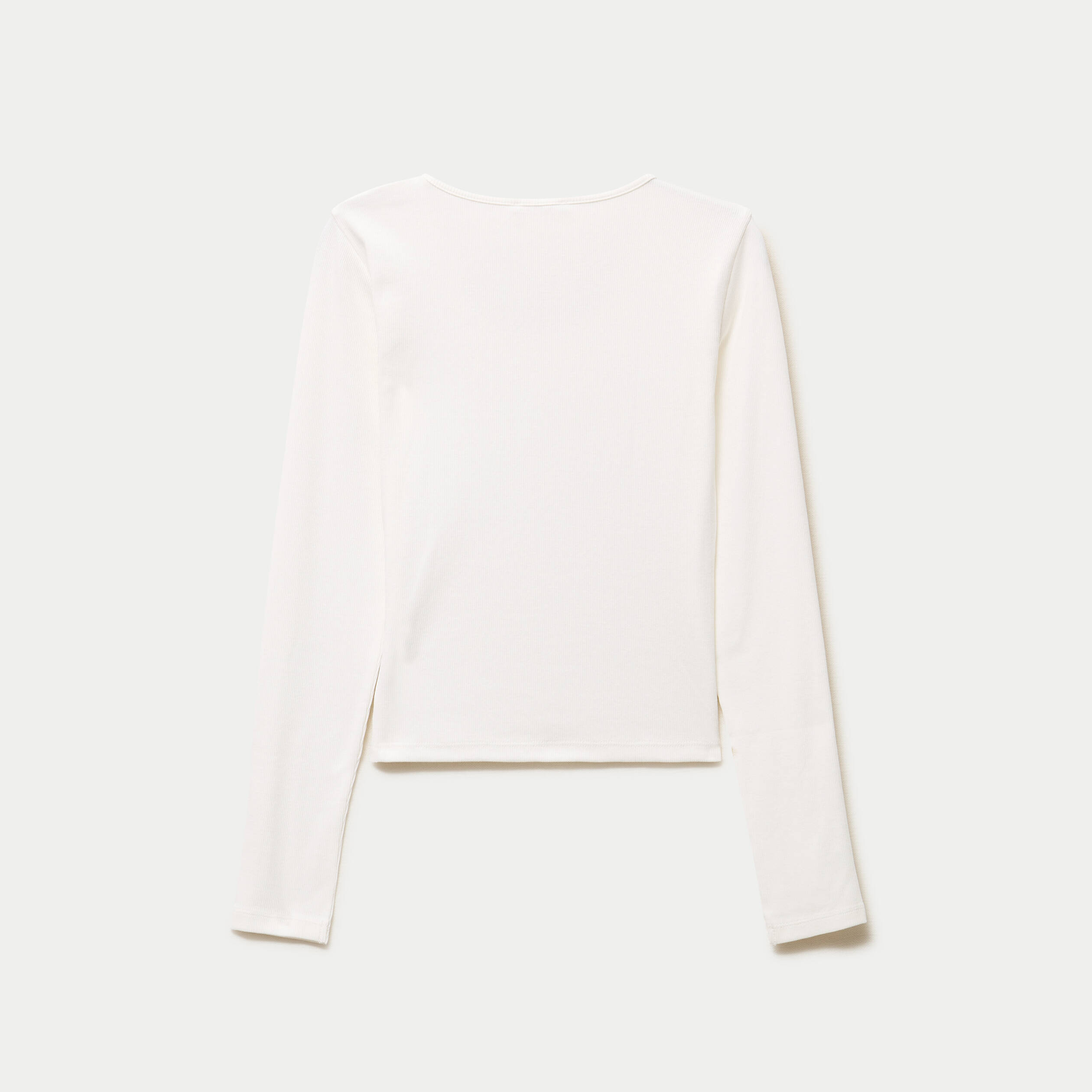 T-shirt ajust&eacute; col rond manches longues ecru
