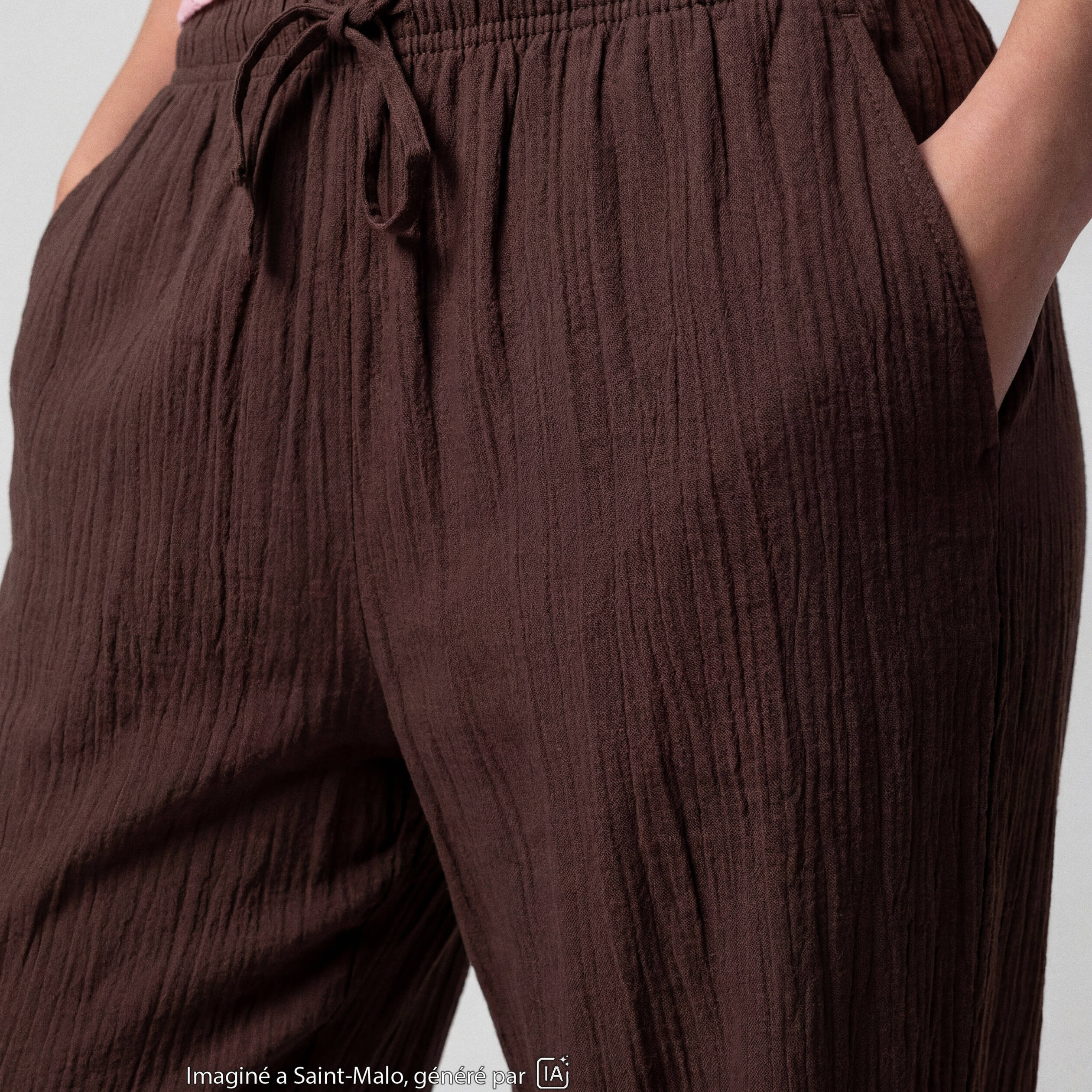 Pantalon large en cr&ecirc;pe taille standard marron fonc&eacute; ado