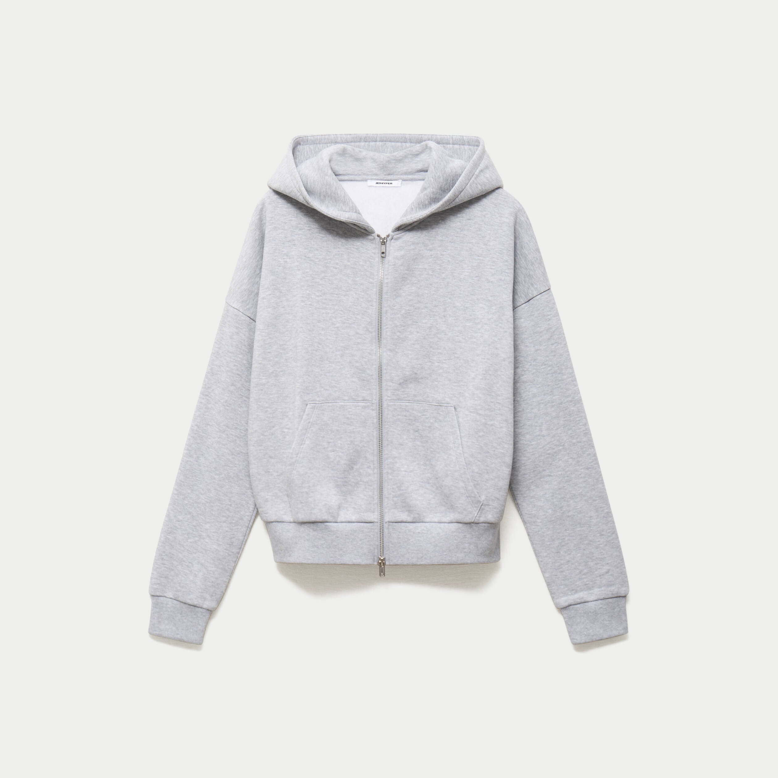 Sweat oversize court &agrave; capuche gris clair ado