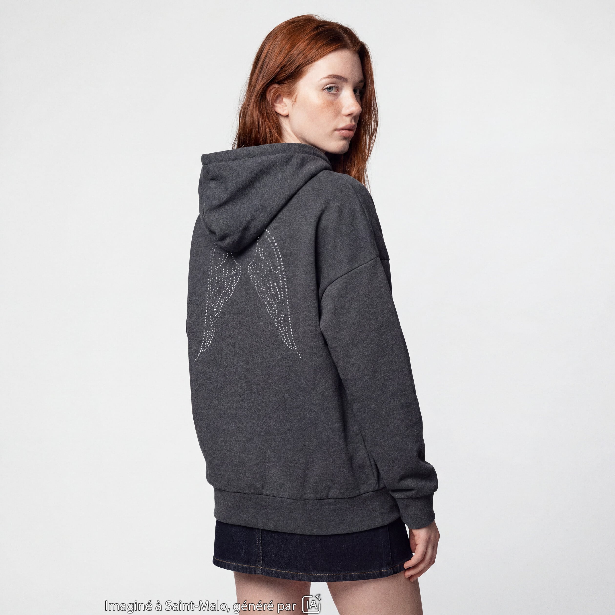 Sweat &agrave; capuche manches longues gris