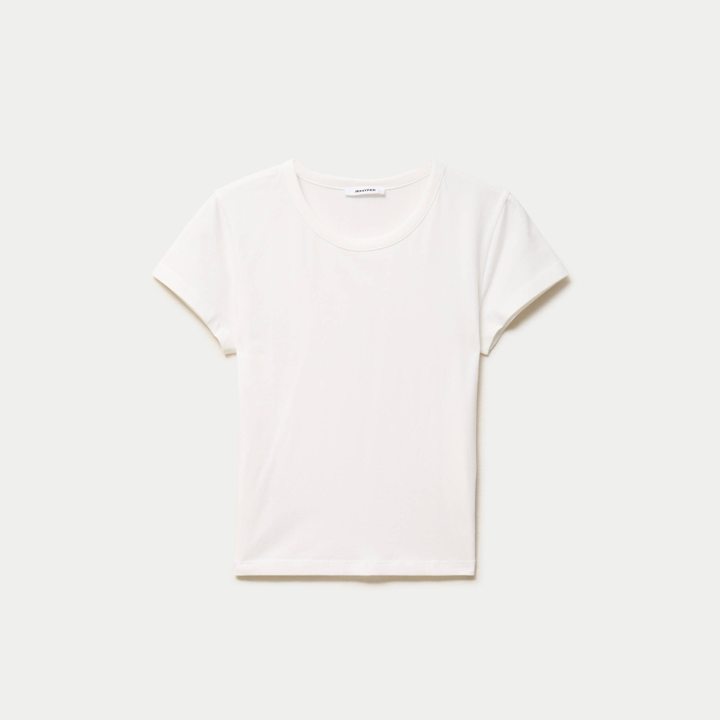 T-shirt ajust&eacute; col rond manches courtes ecru