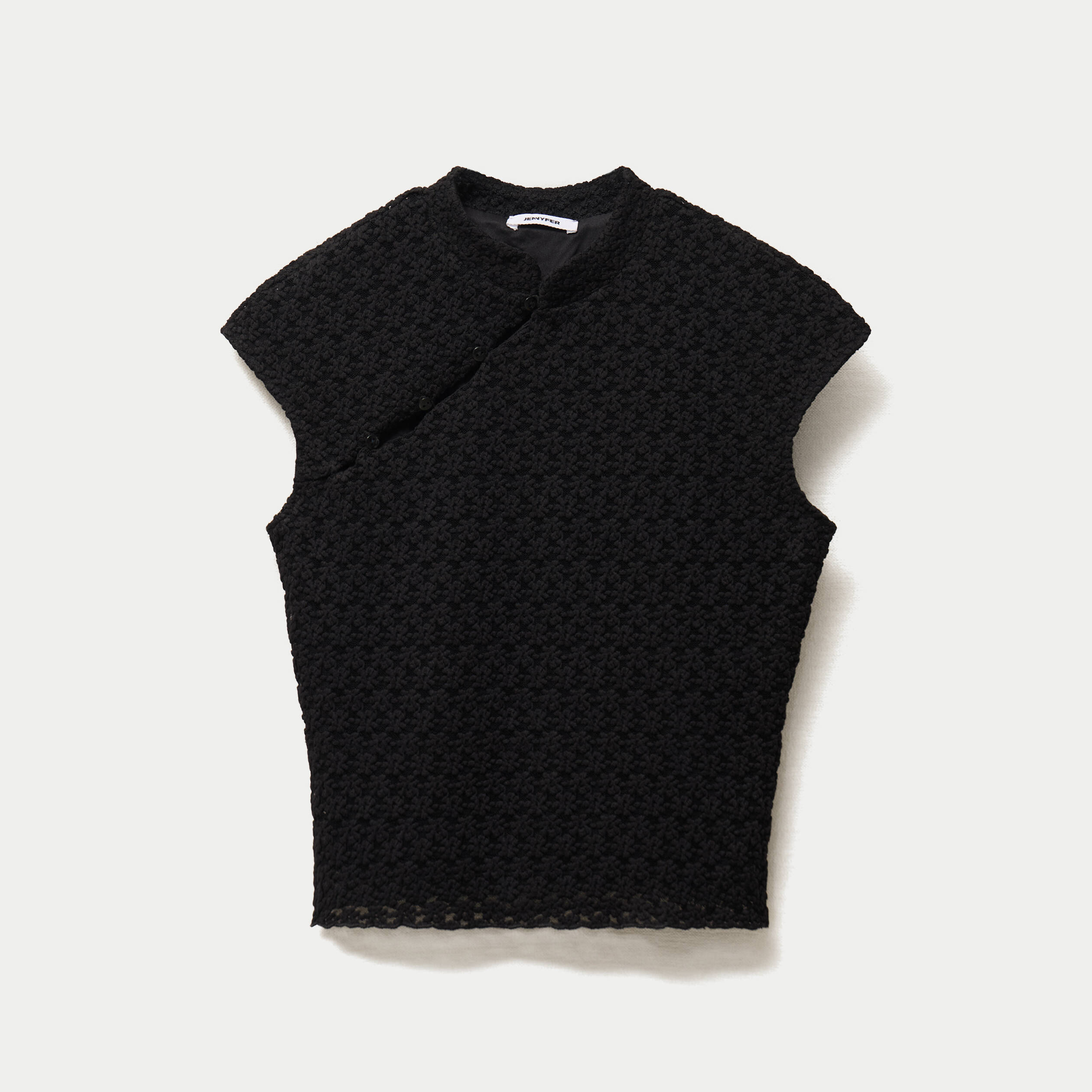 Top ajust&eacute; col mao manches courtes noir ado