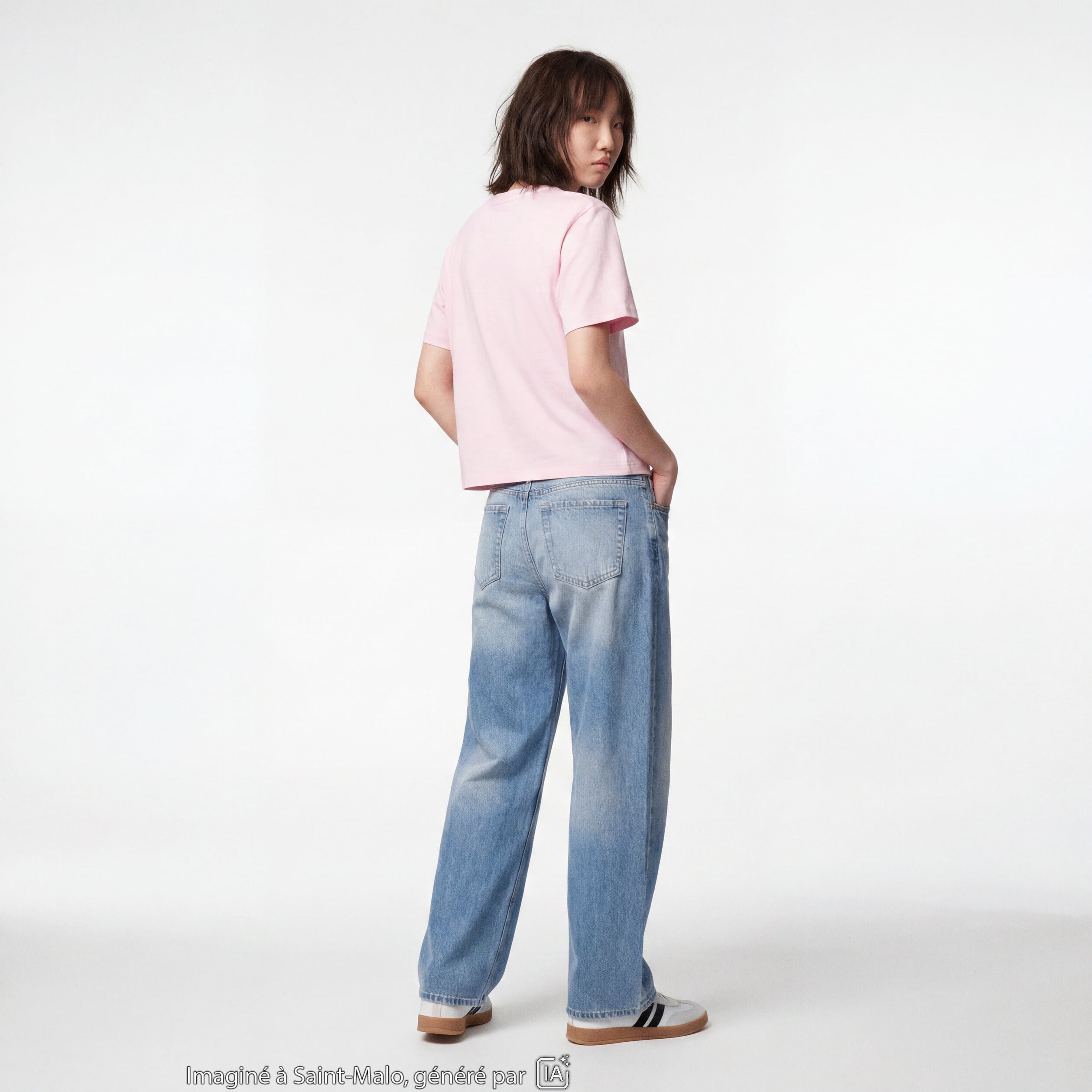T-shirt col rond manches courtes rose clair