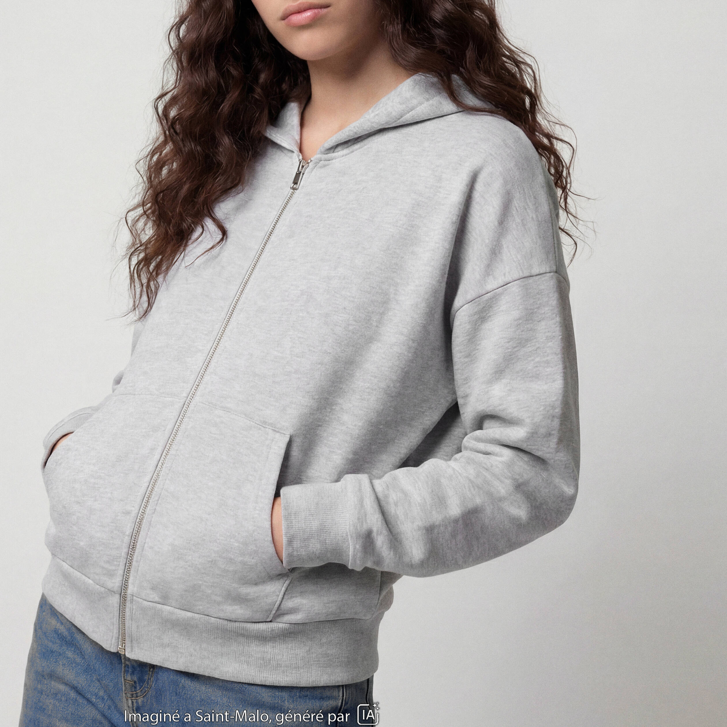 Sweat oversize court &agrave; capuche gris clair ado