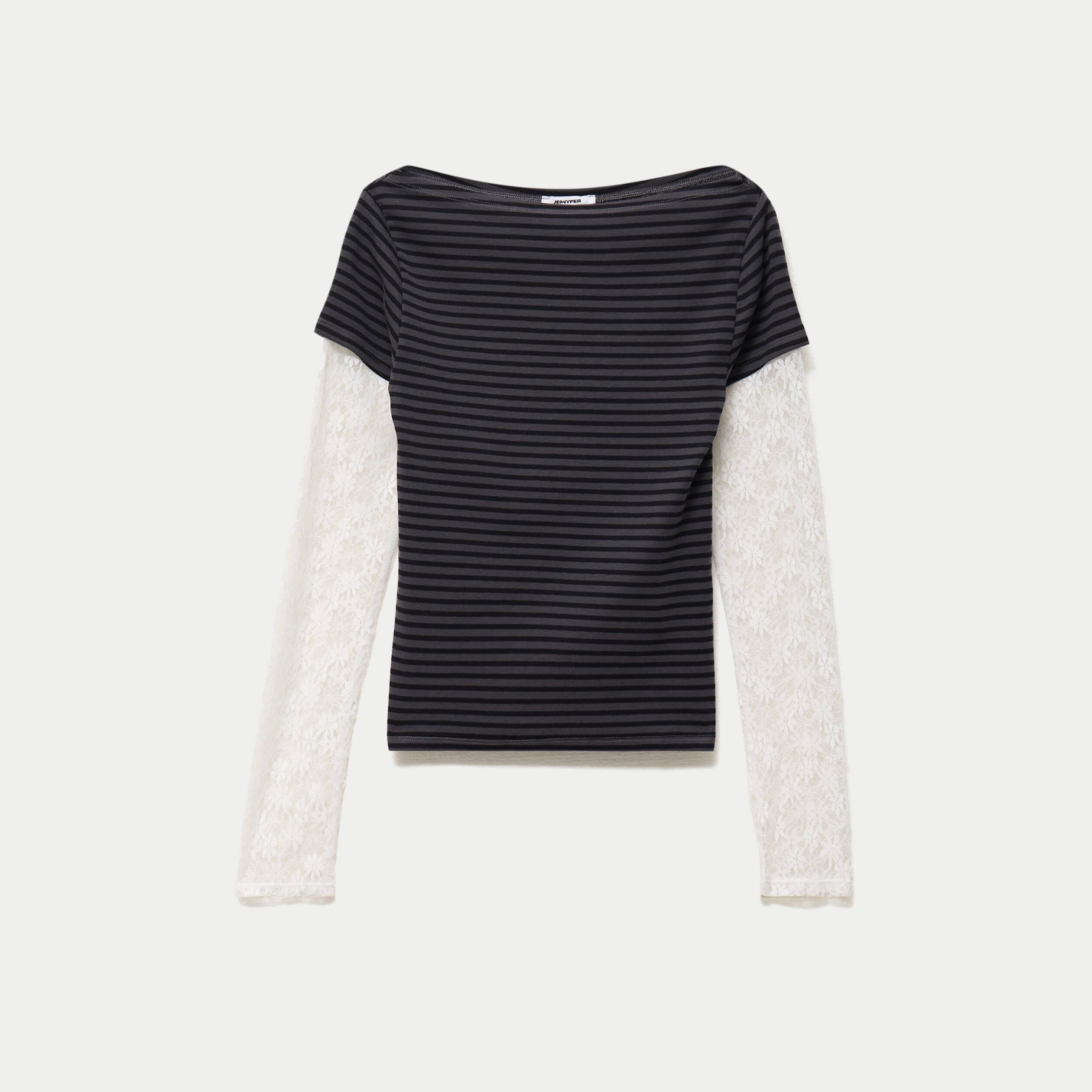 Haut double col bateau manches longues noir