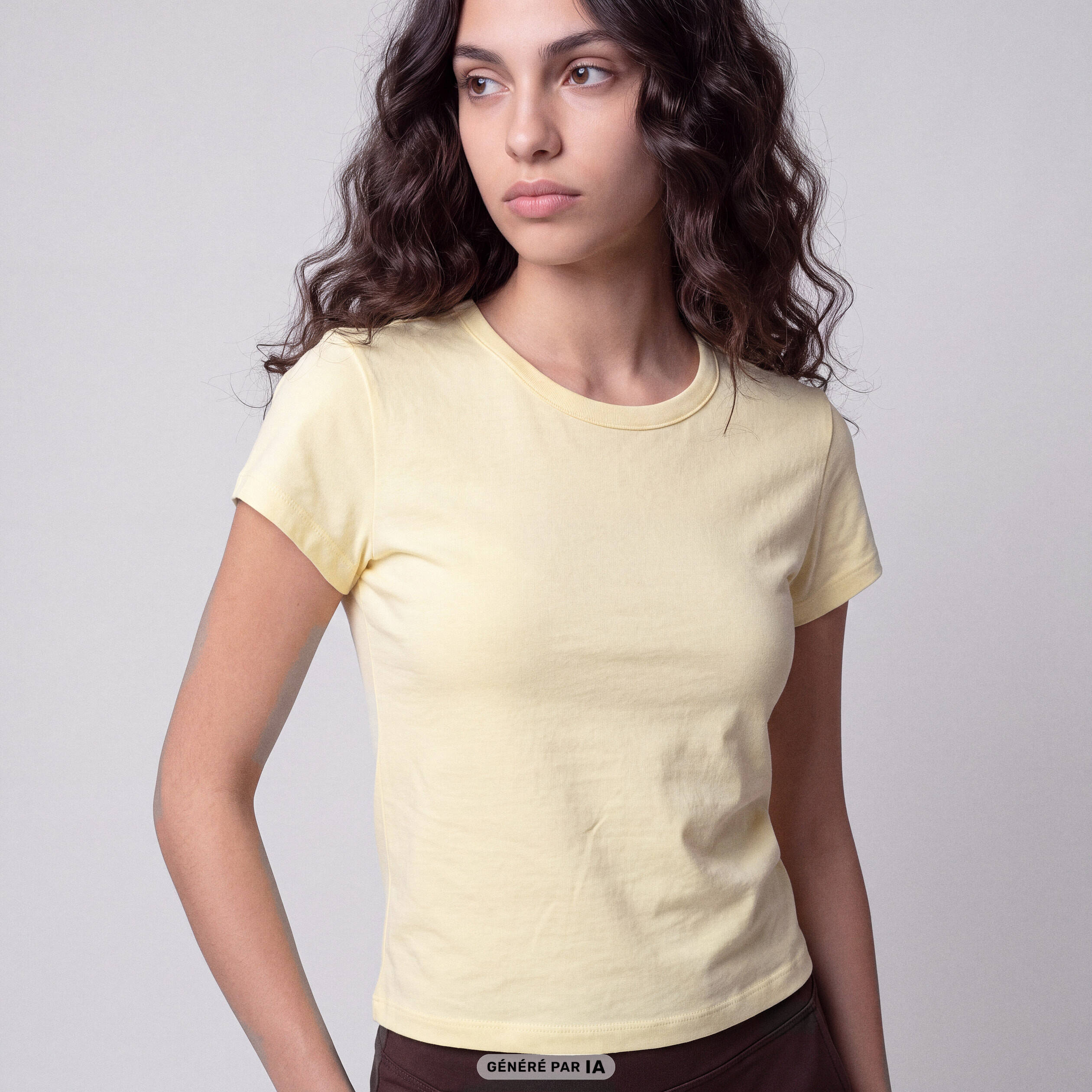 T-shirt ajust&eacute; col rond manches courtes jaune clair