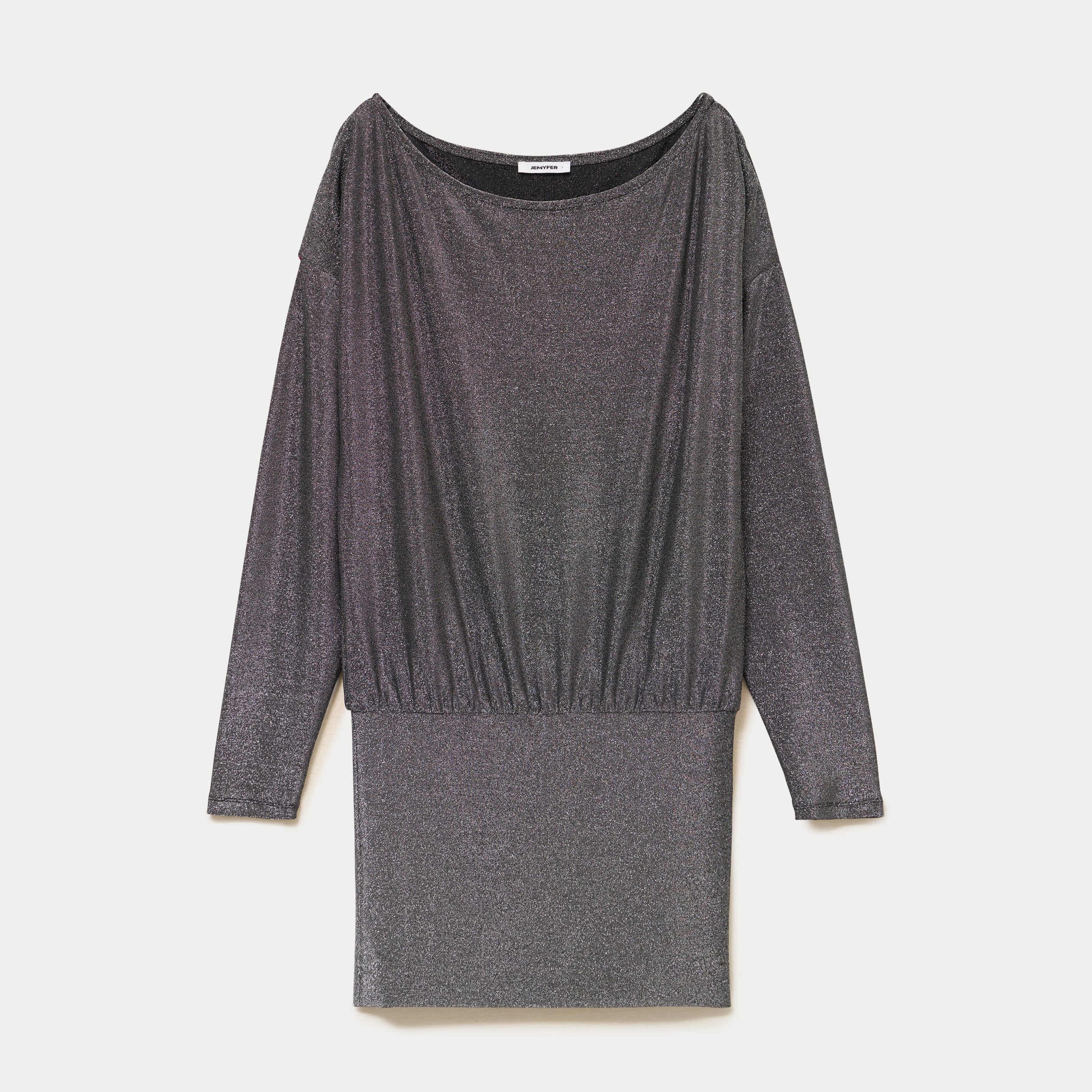 Robe courte ajust&eacute;e col b&eacute;nitier gris argent