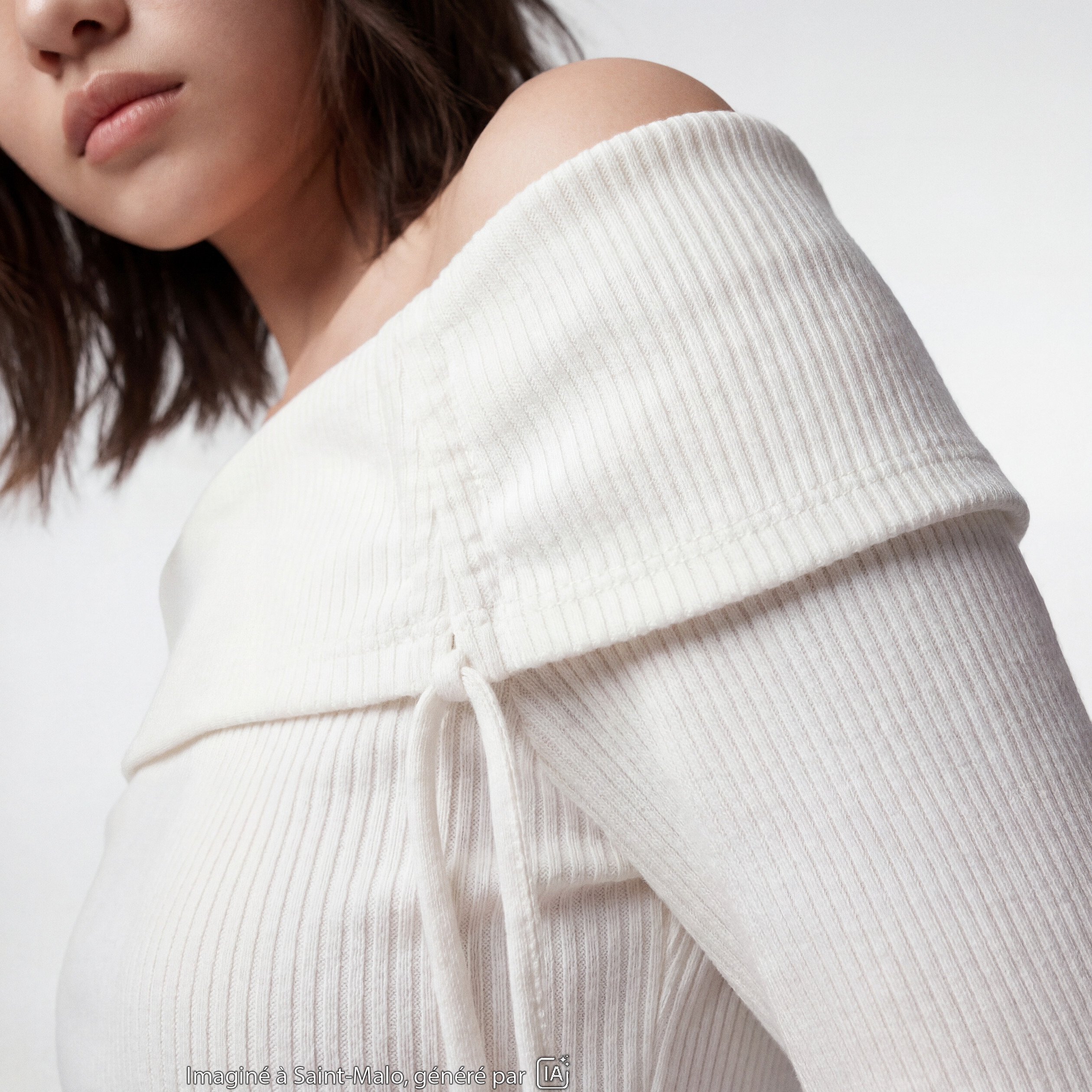 Top ajust&eacute; cropped manches longues ecru