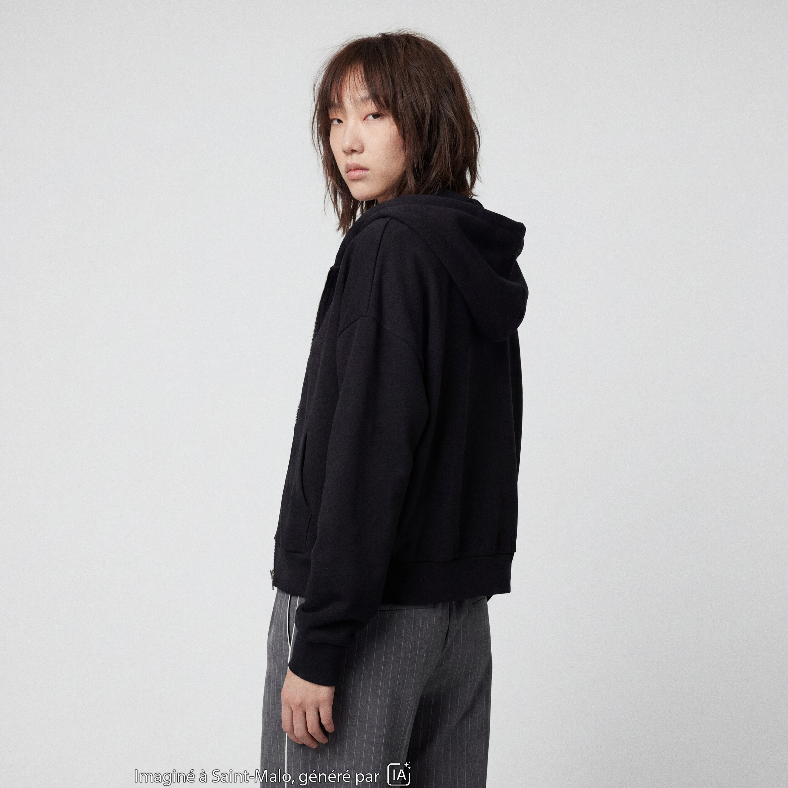 Sweat oversize court &agrave; capuche noir
