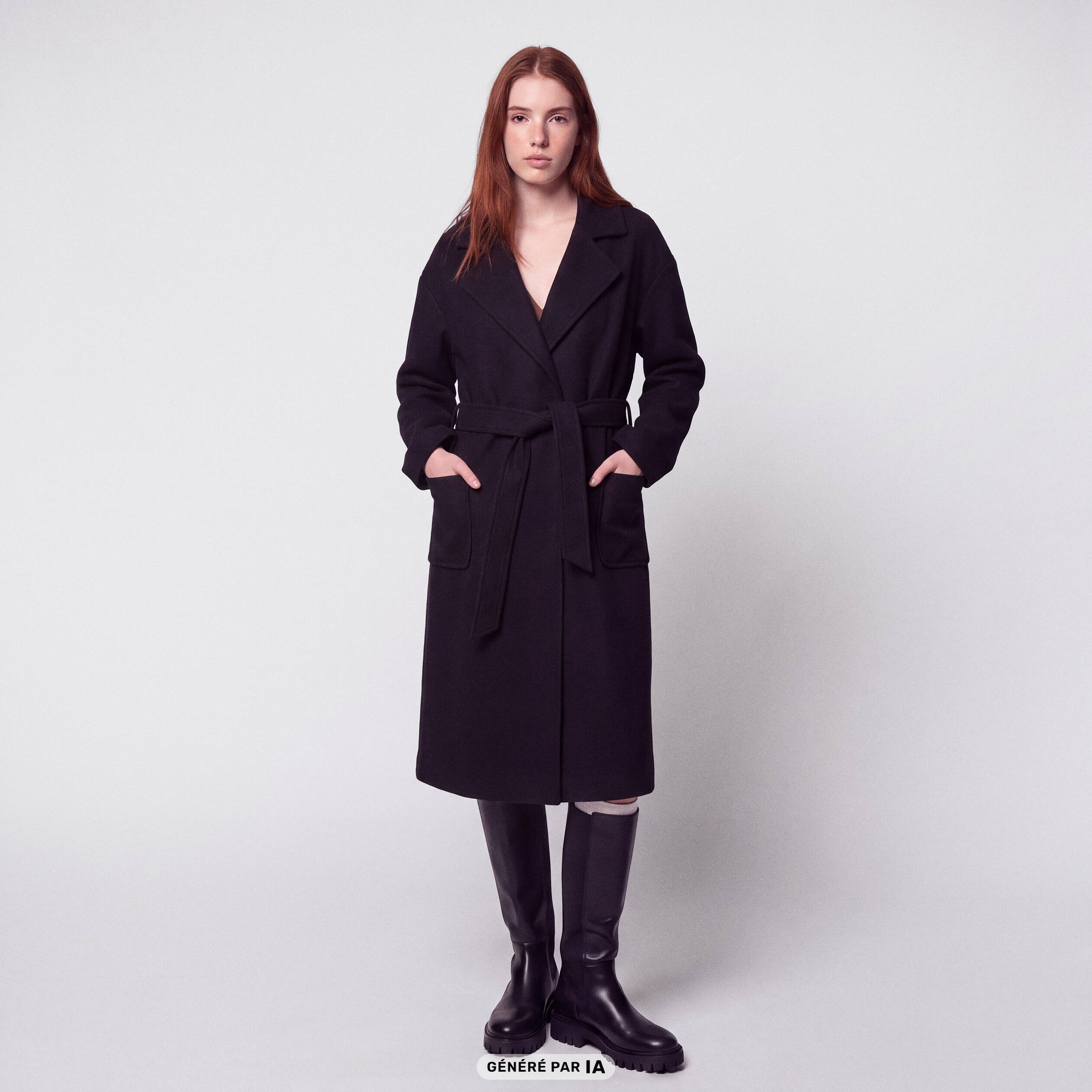Trench oversize 3/4 col &agrave; pans noir