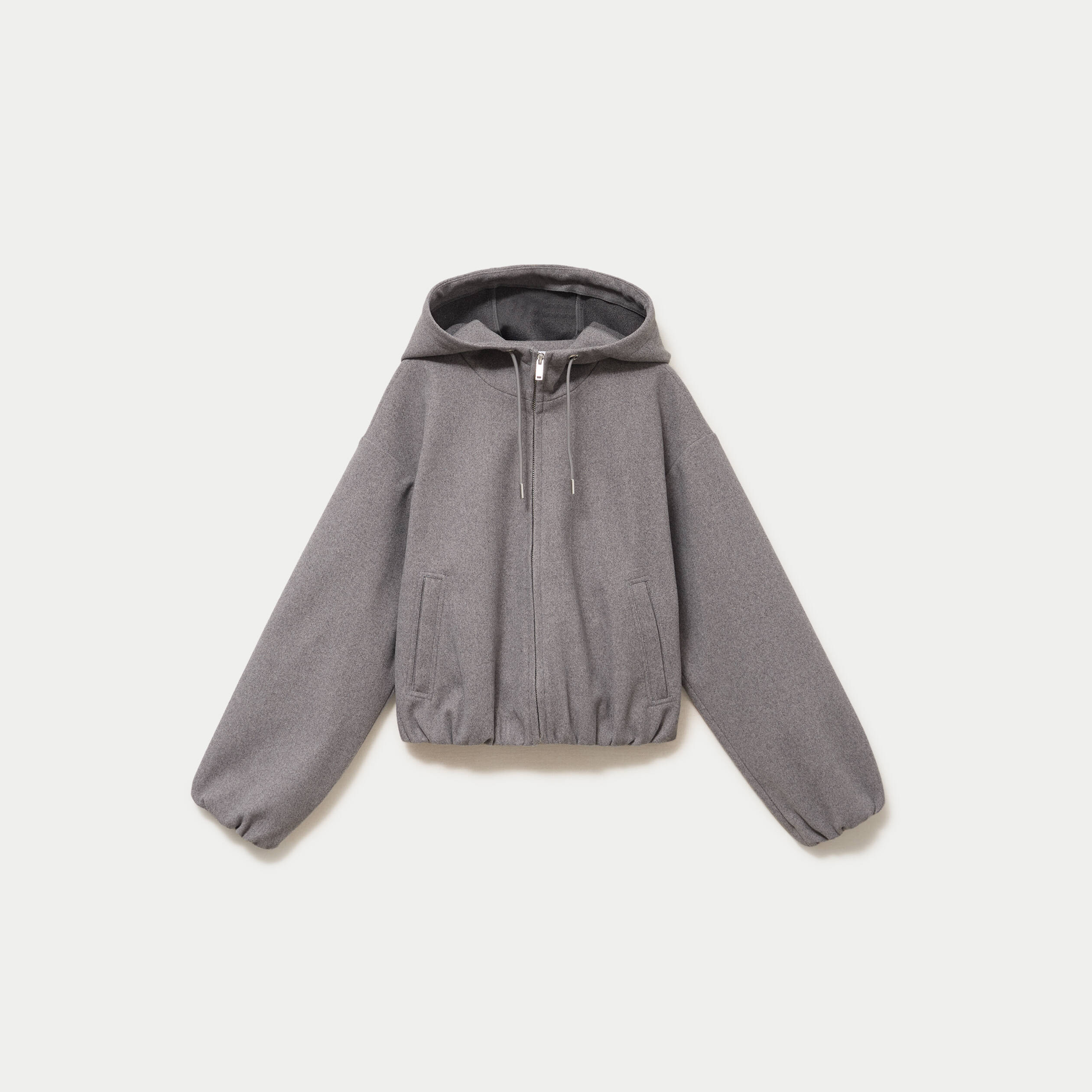 Blouson cropped effet boule &agrave; capuche gris fonc&eacute;