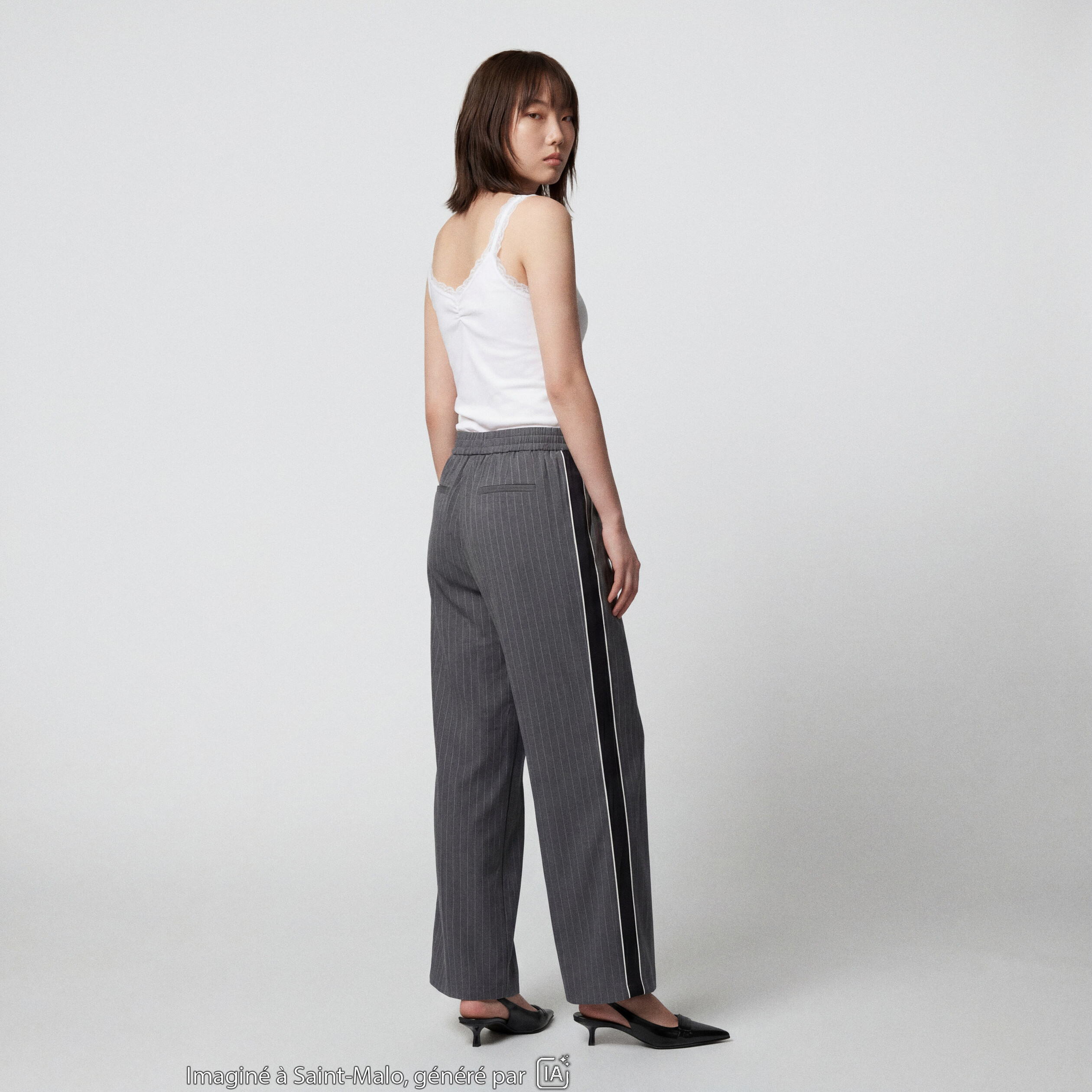 Pantalon bootcut fendu taille standard gris fonc&eacute;