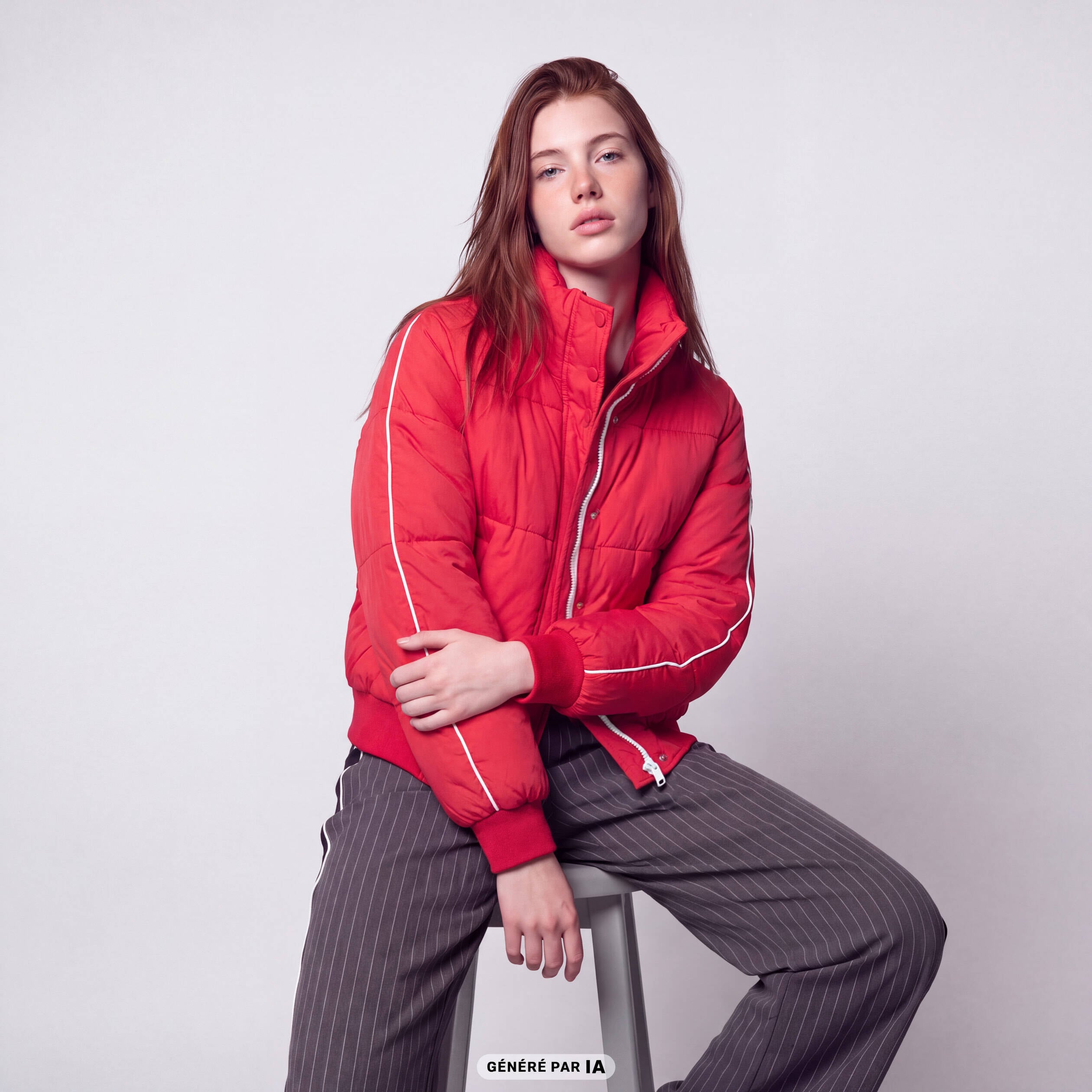 Doudoune droite cropped col montant rouge