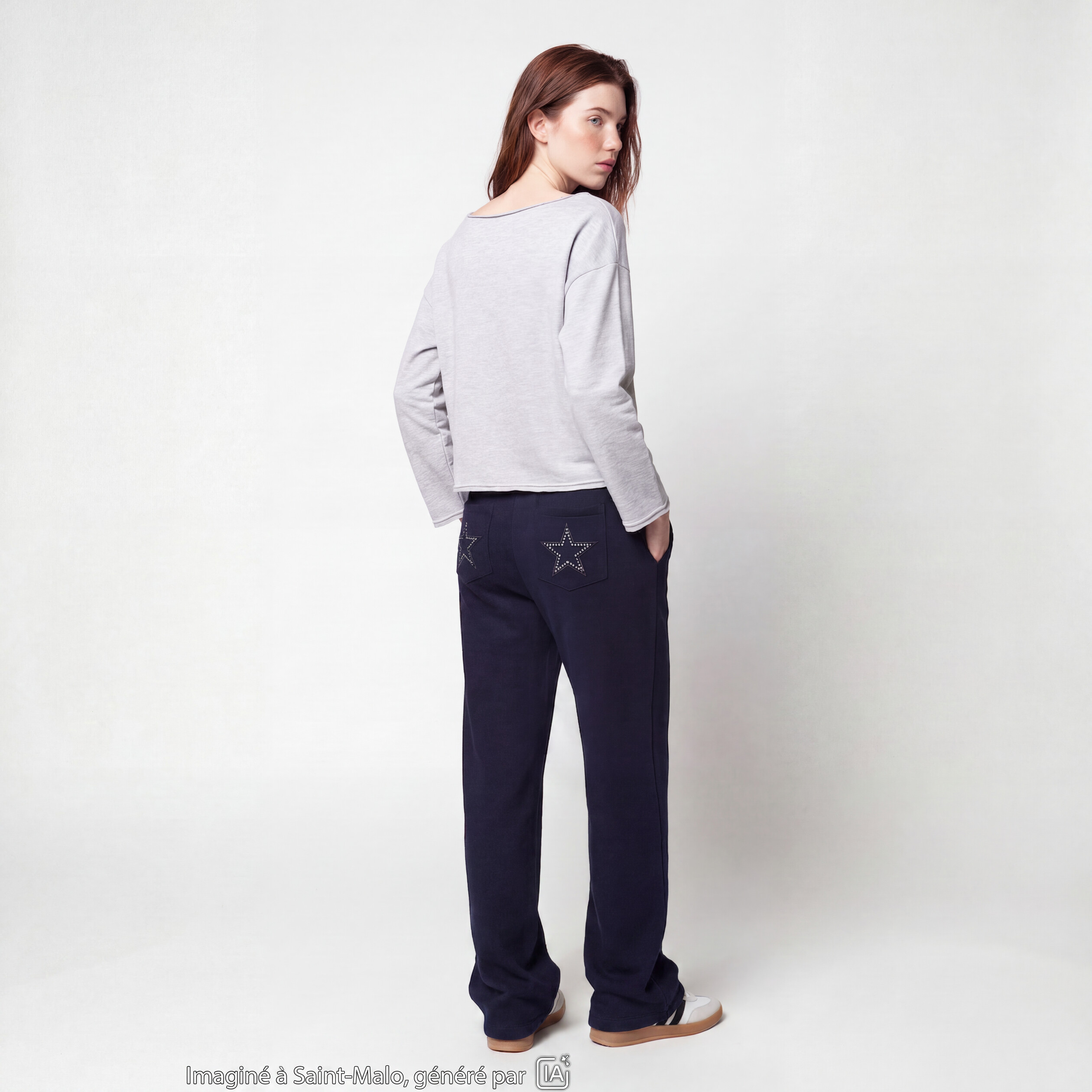 Sweat oversize cropped col bateau gris clair