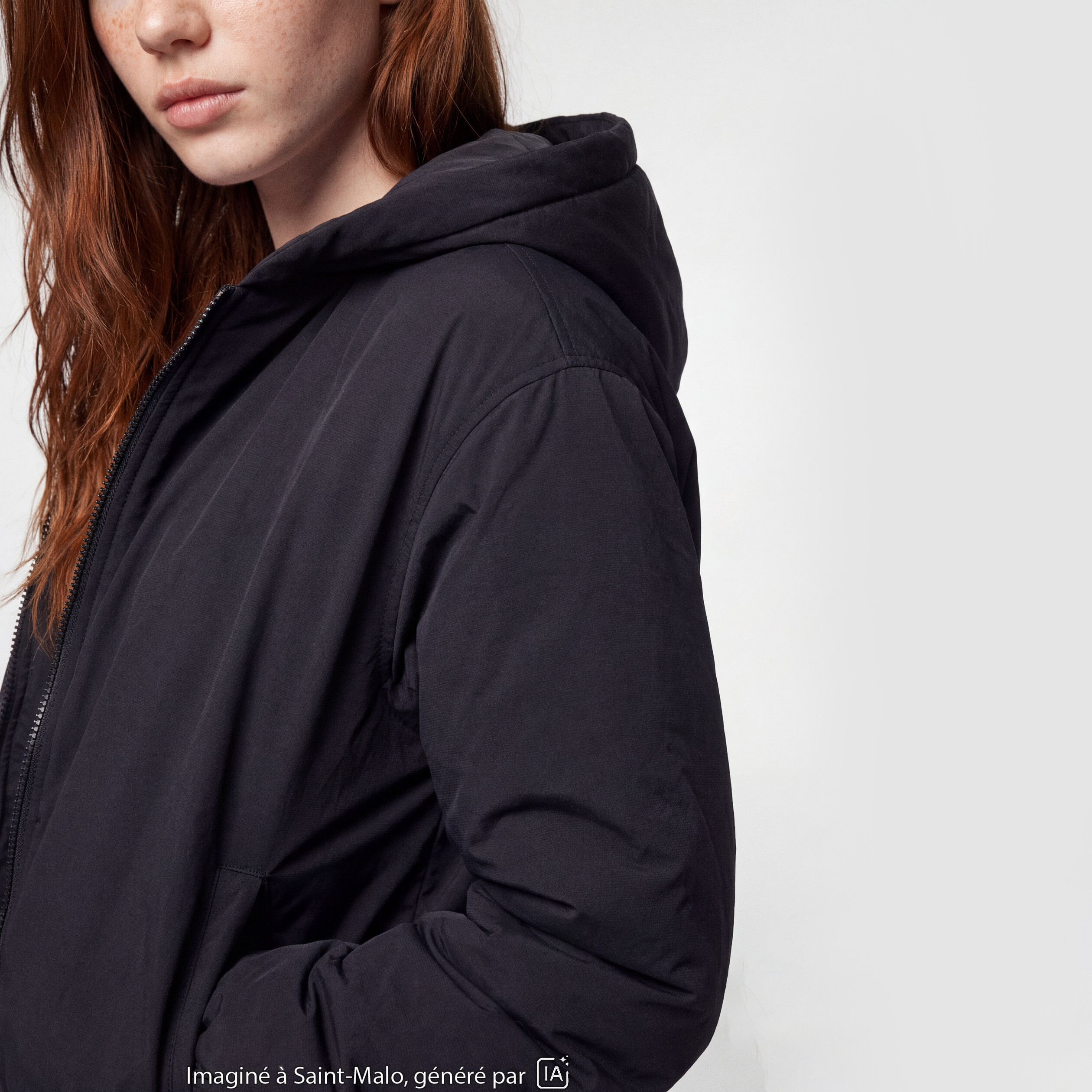 Blouson cropped &agrave; capuche bas resserr&eacute; noir