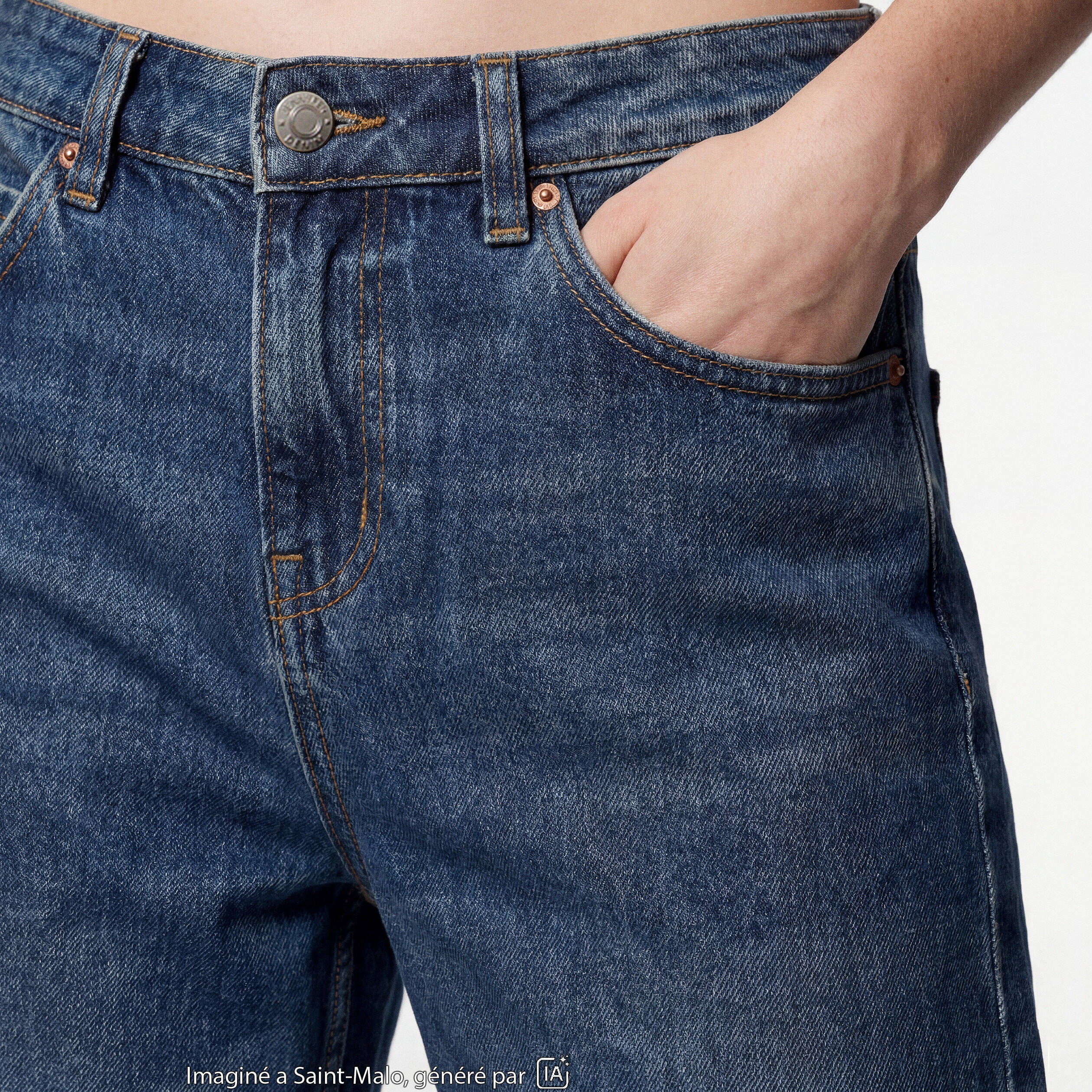 Jean wide leg taille basse bleu ado