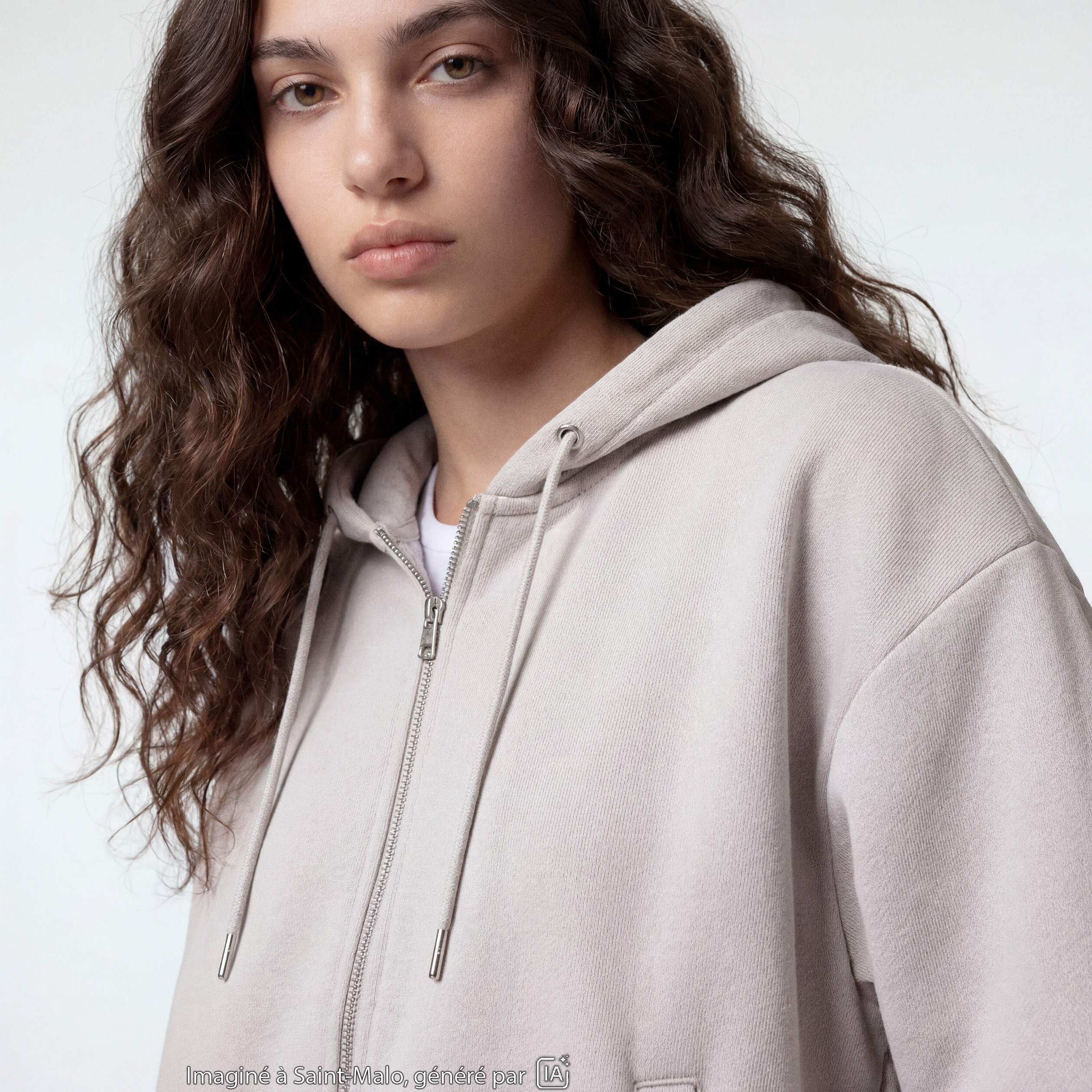 Blouson cropped effet boule &agrave; capuche beige