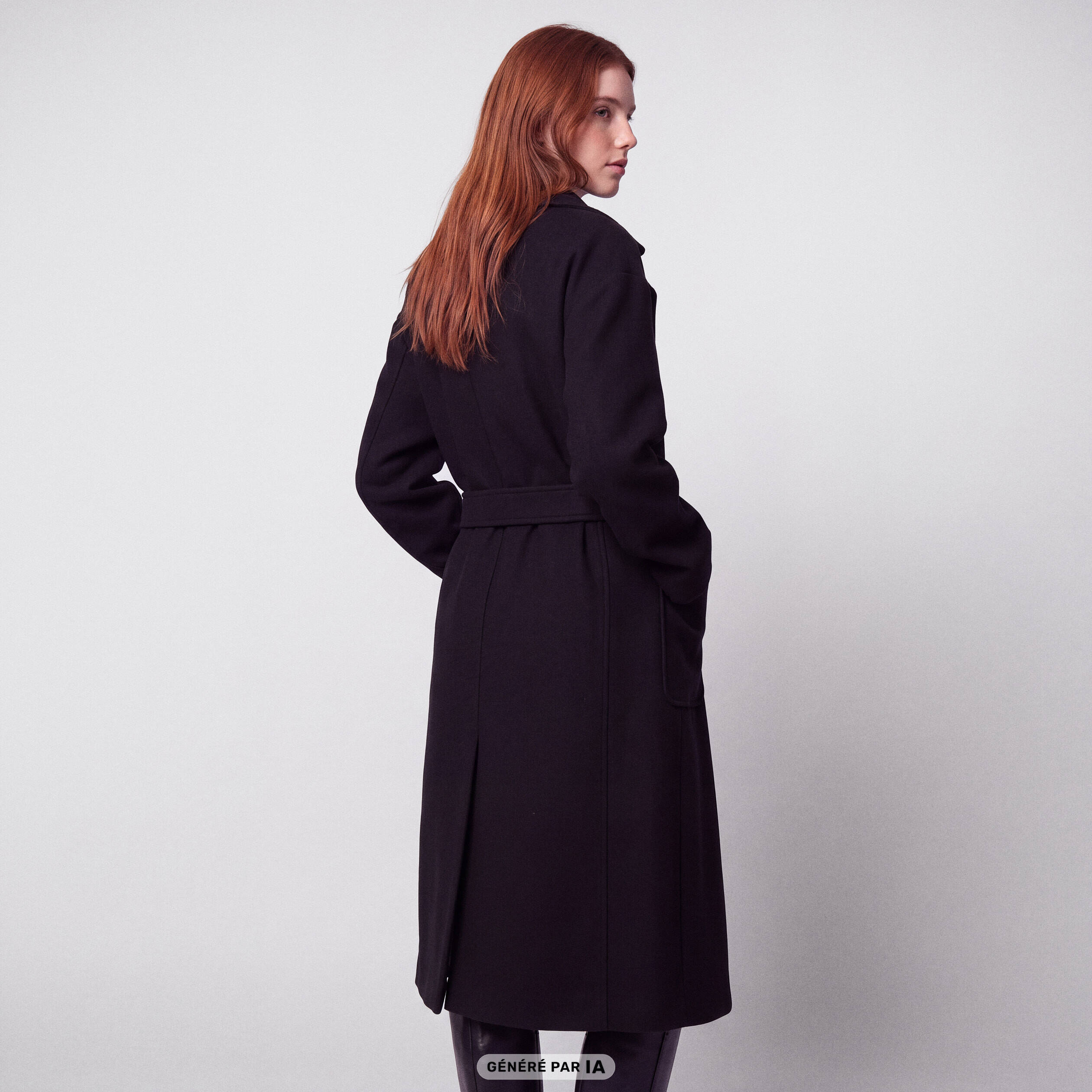 Trench oversize 3/4 col &agrave; pans noir